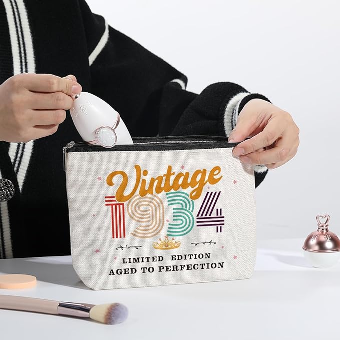 90th Birthday Gifts for Women, 1934 Vintage Makeup Bag, Best 90 Year Old Birthday Gift Ideas for Mom, Bonus Mom, Grandma, Nana, Gigi, Funny Anniversary Ideas for Her