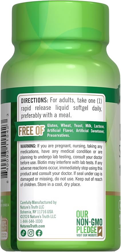 Nature's Truth Biotin 10,000mcg | Rapid Release Softgels | 100 Count | Non-GMO & Gluten Free Supplement