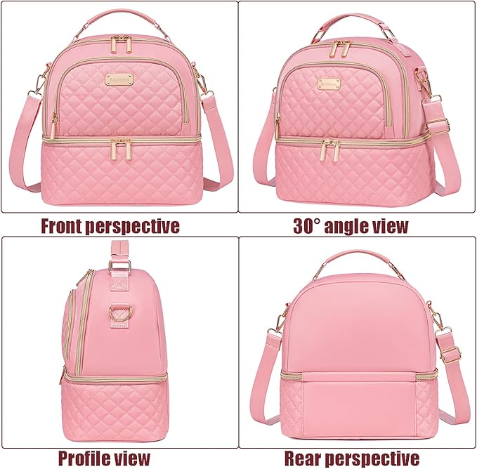 Lunch Bag for Women,Double Decker Lunch Box for Womens, Insulated Lunchbag Leakproof Lunch Tote Lunch Cooler Bag for Women Men,Lunchbox with Adjustable Strap for Work Picnic Beach