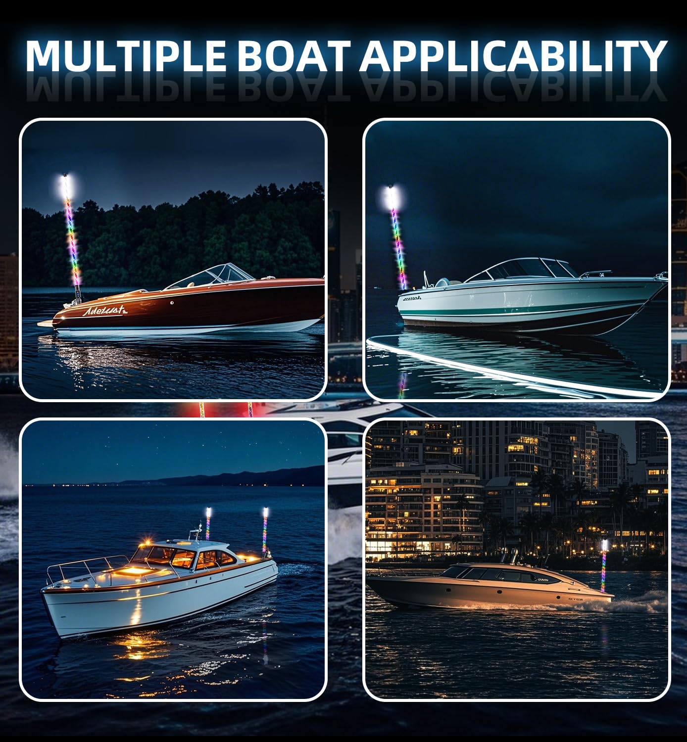 Tavaray 3Ft Boat Navigation Lights Nav Lights For Boats With 600+ Dynamic Rgb Patterns Remote Control 2Nm Coast Guard Compliant 360 Visibility Boat Stern Light With Top White Led