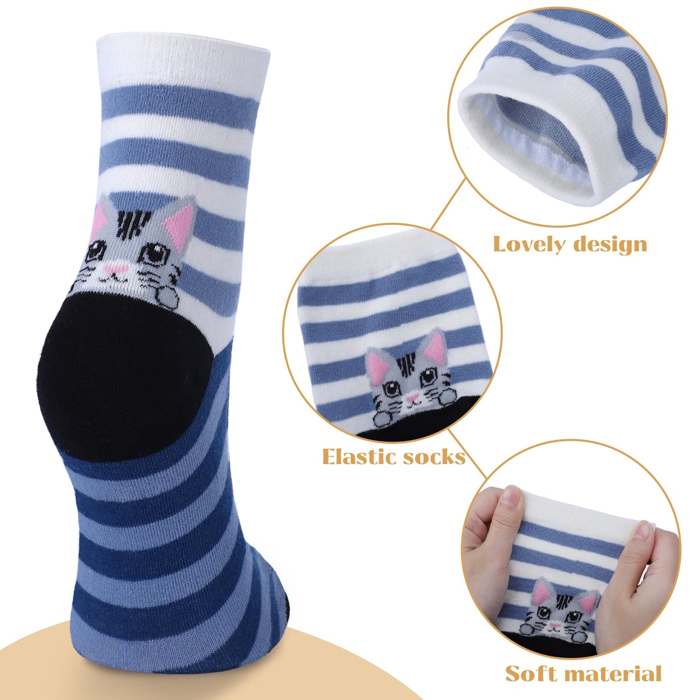 YSense 5 Pairs Cute Animal Socks for Women, Funny Dog Cool Cotton Art Painting Cat Socks Women
