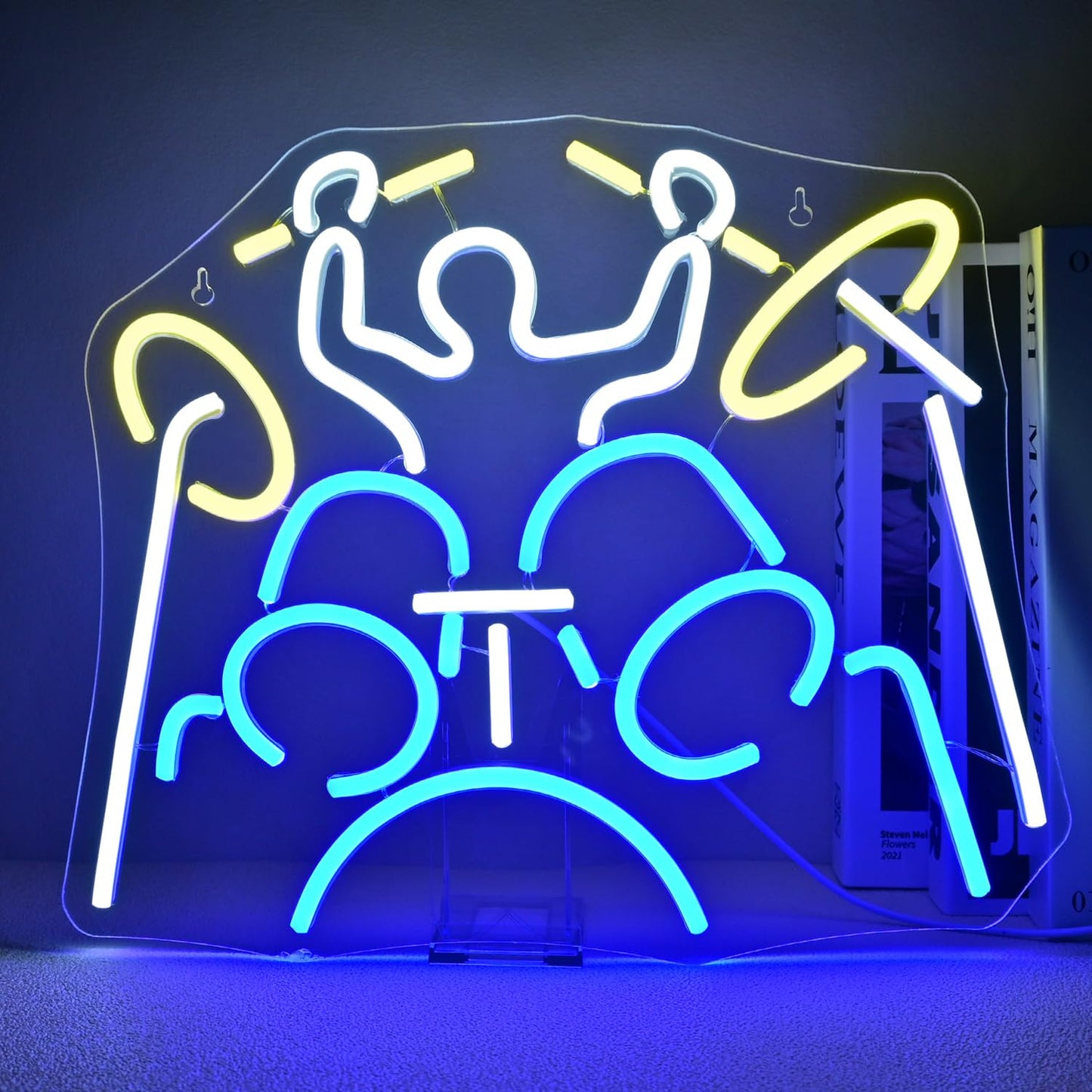 ineonlife Drum Kit Neon Sign Neon Signs Drum Set Led Neon Lights for Wall Decor Light Up Sign for Party Bar Live Music Living Ro