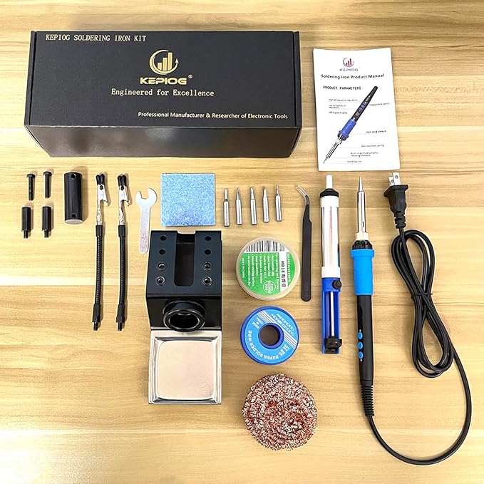 Soldering Iron Kit, 100W High Power LCD Soldering Iron, 2 Helping Hands Soldering, Flux, Iron Tips, Tin Wires, Solder Sucker, Tweezers. °C/℉ Conversion, Auto Sleep,Temperature Calibration