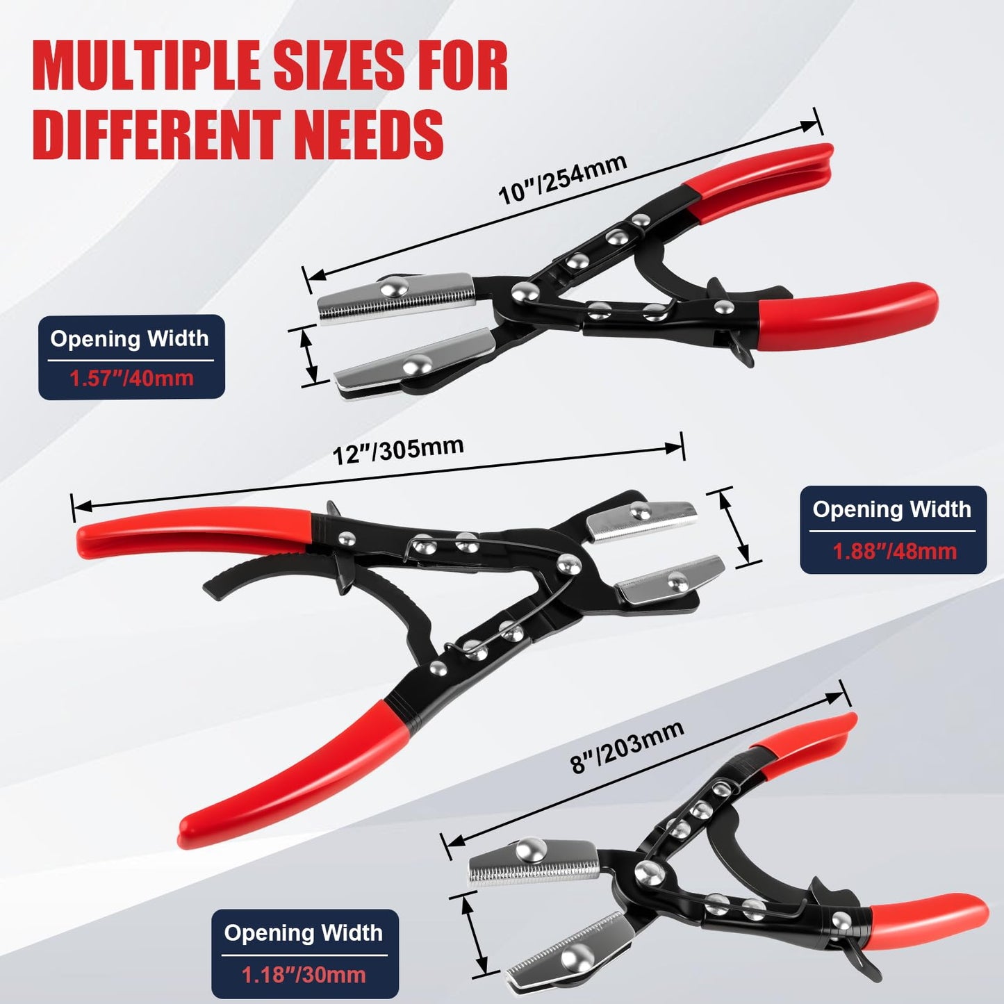 3PCS Ratchet Hose Pinch Off Pliers, Upgrade Hose Pinch Pliers Automotive, 8 in, 10", 12inch Locking Fuel Line for Radiator, Heater, Coolant, Fuel Pinch, Flexible Hose