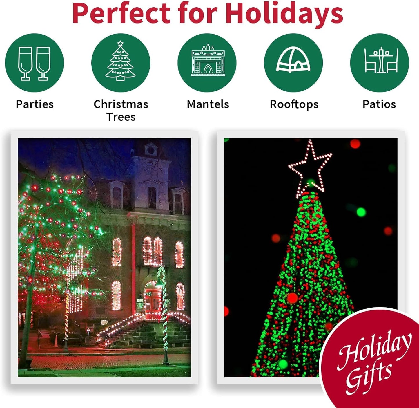 Lamphome 33Ft Christmas Decorative Mini Lights 100 Led Transparent Wire Fairy Starry String Lights Plug In 16 Lighting Modes For Indoor Outdoor Xmas Tree Wedding Party Decoration (Red+Green)