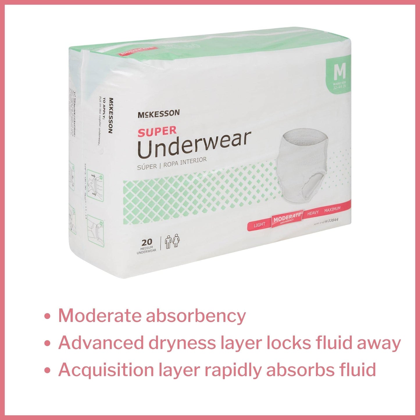 McKesson Super Adult Incontinence Underwear, Pull-On Style, Breathable, White (Medium, 80, Count)
