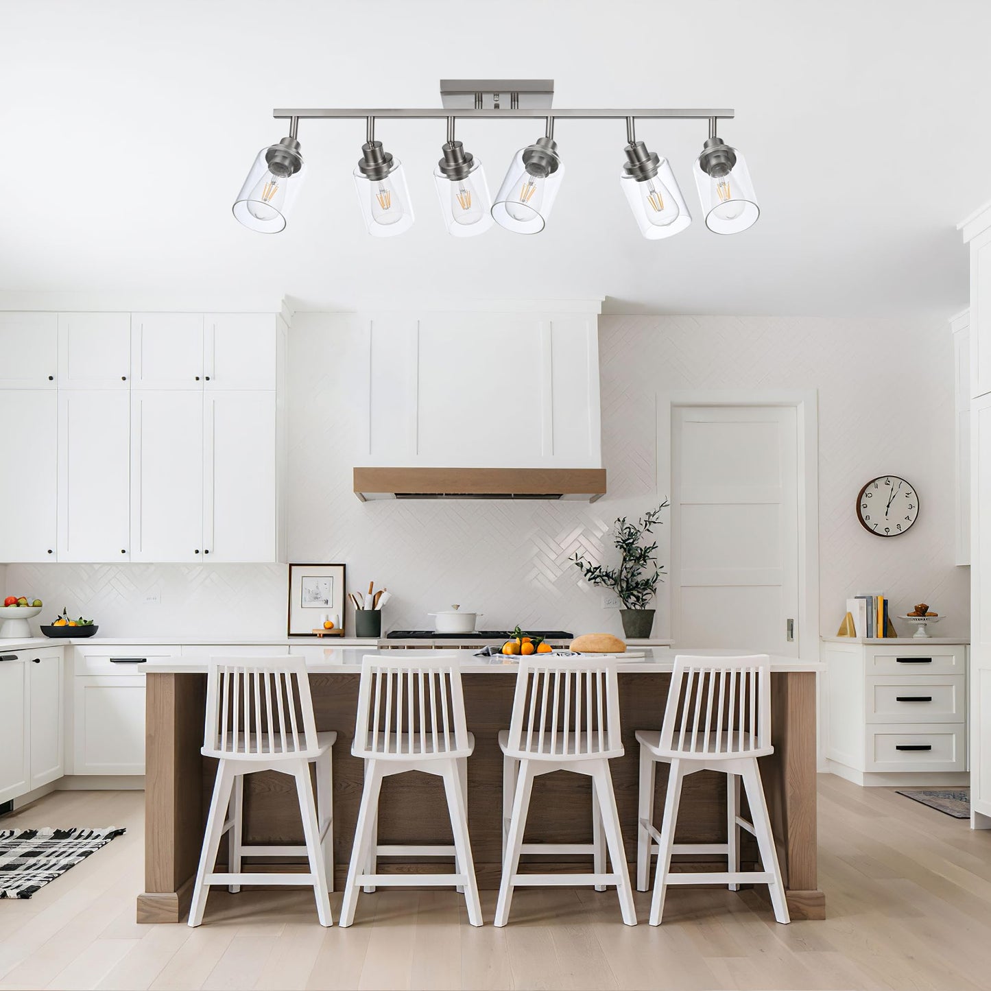 Wanluce 6 Light Track Lighting Kit Brushed Nickel Kitchen Track Lighting Fixtures Ceiling Mount Bathroom Vanity Wall Scones Light Fixture With Clear Glass Rotatable Spotlight For Kitchen Shop Hallway