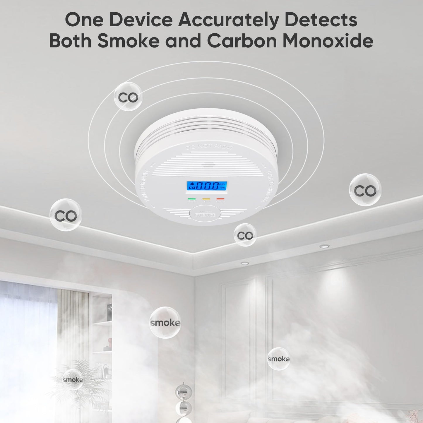 Interconnected Smoke and Carbon Monoxide Detector, 10-Year Battery Wireless Interlinked Smoke & CO Alarm with Dual Sensors, Home Fire & CO Safety Protection (1Pack)