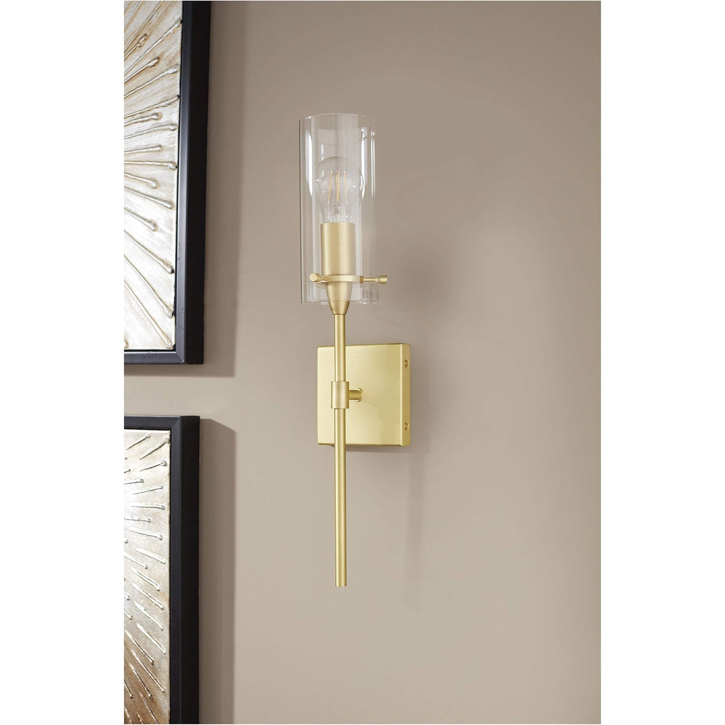 Linea di Liara Gold Wall Sconce Light Fixture, Satin Brass, Indoor Glass Bathroom Lighting, Model LL-WL31-SB
