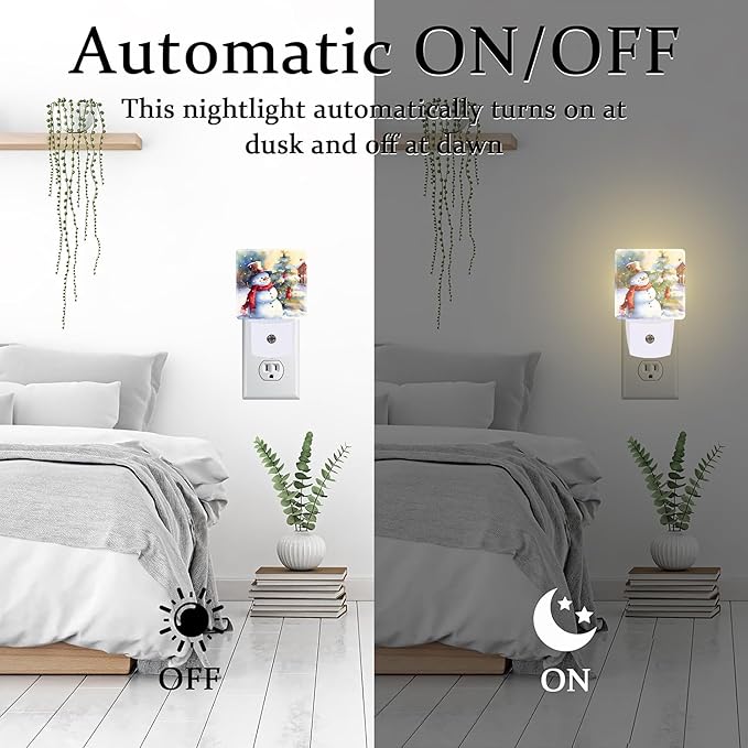 Cute Snowman with Christmas Tree Night Light Plug into Wall, Winter Holiday Snowman Dusk to Dawn Night Light Plug in,0.5w Energy Saving Sleep Friendly NightLight for Kids Boys Girls Home Decor