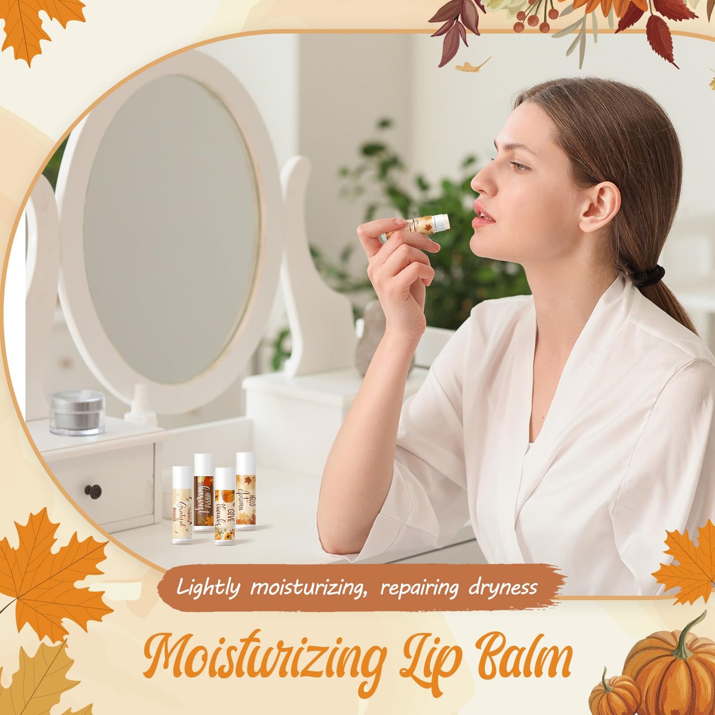 Qunclay 24 Pcs Thanksgiving Fall Pumpkin Lip Balm Bulk Maple Leaf Lip Balms Gifts Thanksgiving Baby Shower Party Supplies Thank