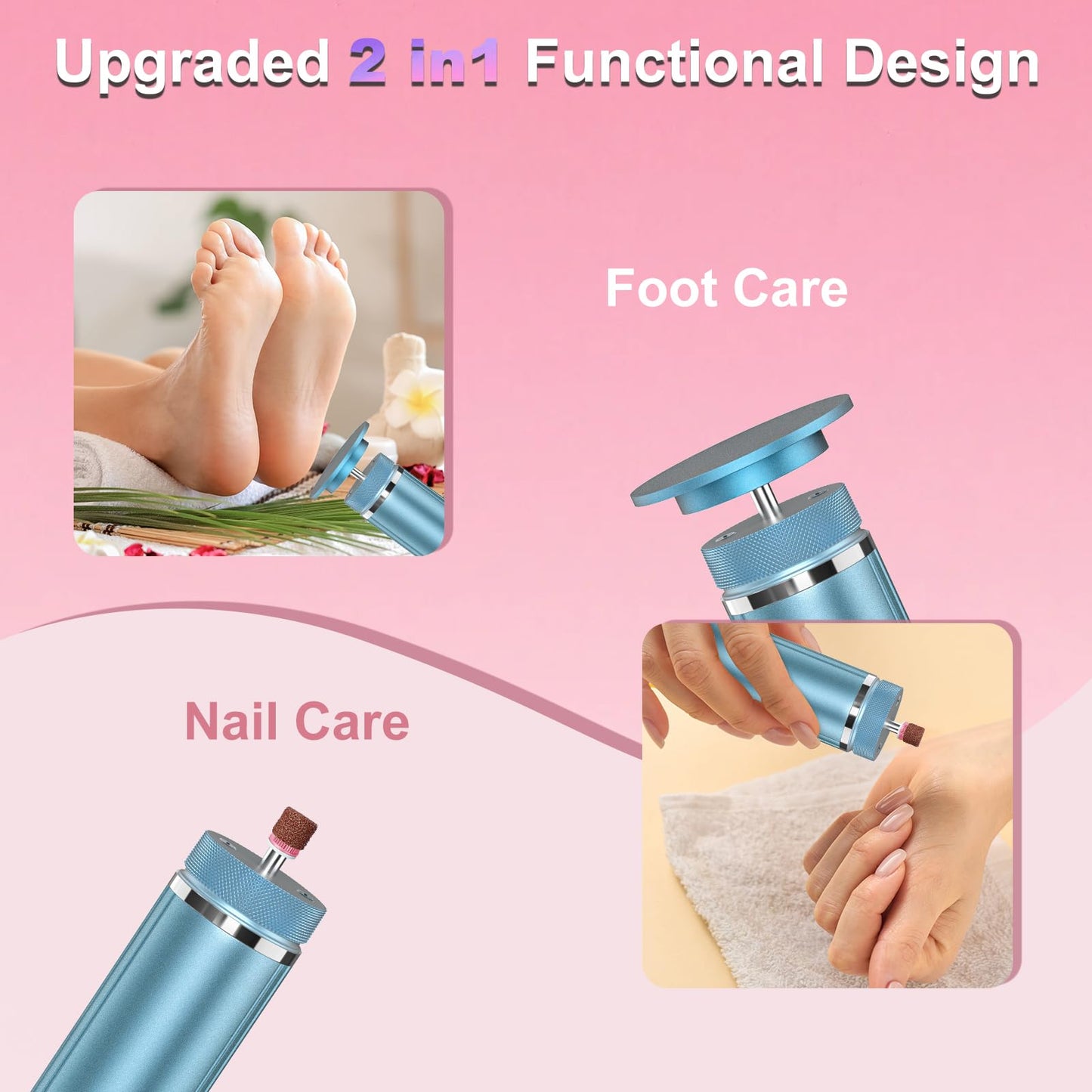 Electric Foot Callus Remover: 2-in-1 Rechargeable Foot File with 7 Adjustable Speeds & 1200RPM Power - Replacement Sandpaper Dis