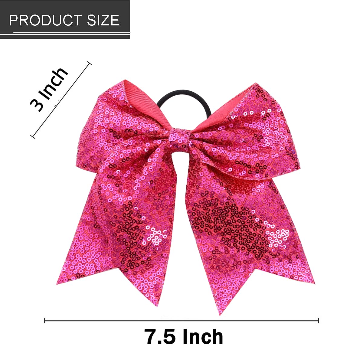 16 PCS Large Glitter Hot Pink Cheer Hair Bows, Shiny Cheerleading Bows Ponytail Holder for Cheerleader Girls Softball Sports and