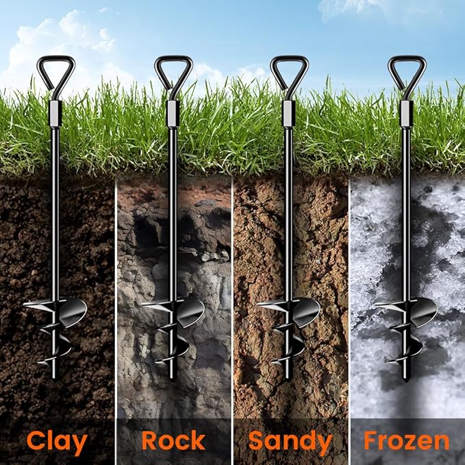Ground Anchors Tent Stakes Trampoline Anchors Heavy Duty Screw in 4 Pack, Tent Stakes High Winds Heavy Duty for Camping Tent, Canopies, Carports, Sheds, Swing Sets,14in Ground Anchors