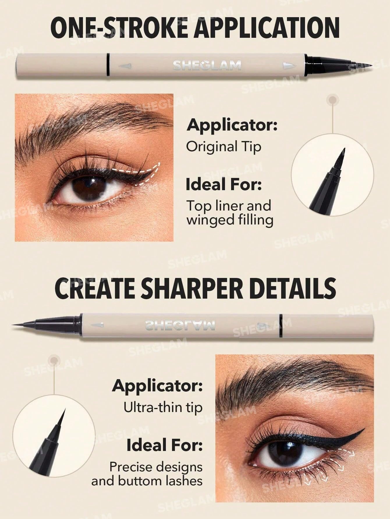 SHEGLAM Multi-Tasker Line & Detail Eyeliner Pen-Black 2 In 1 Waterproof Double Head Liquid Eyeliner Pencil