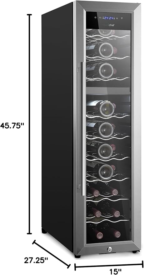 NutriChef 27 Bottle Wine Fridge | Dual Zone Adjustable Temperature Control 41°F to 64°F | Ultra Quiet Operation | Wine Cooler for Home, & Office | FreeStanding 43x11x23 in (Black)
