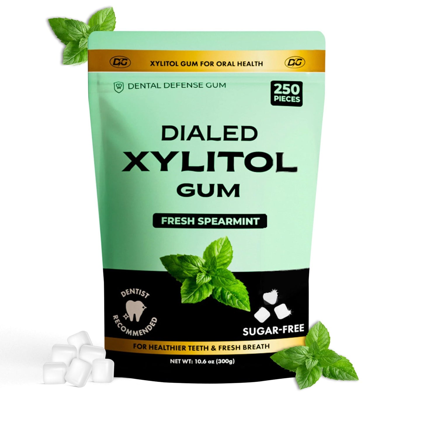 Dialed Xylitol Gum (250 Pieces) | 100% Xylitol | Healthy Dental Gum to Protect Teeth | Aspartame Free | Sugar Free Gluten-Free Vegan | Natural Spearmint Flavor
