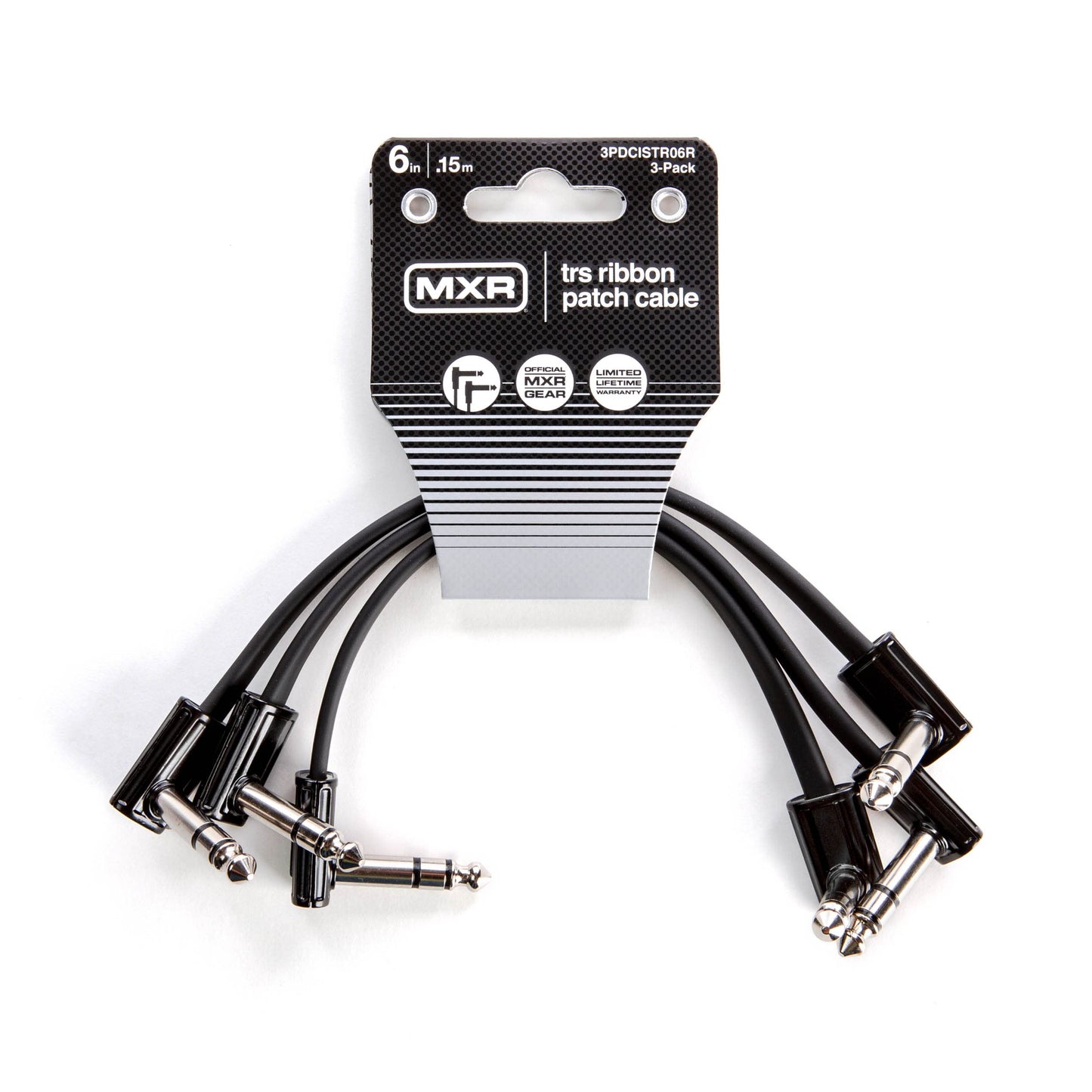 Jim Dunlop (3PDCISTR06), 1/4-Inch Right Angle MXR Ribbon TRS Patch Cable 6 in|15 cm-3 Pack (3PDCISTR06R)