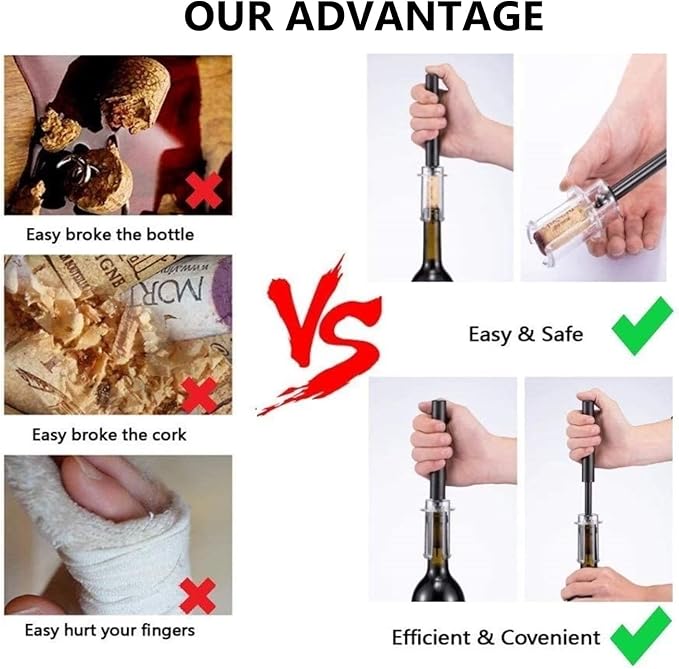 Air Pressure Pump Bottle Opener With One Foil Cutter,One Vacuum stopper and One Wine Aerator Pourer,Efficient|Lightweight|Funny Cork Remover,Great For Wine Lovers,Perfect Wine Gift. (4)