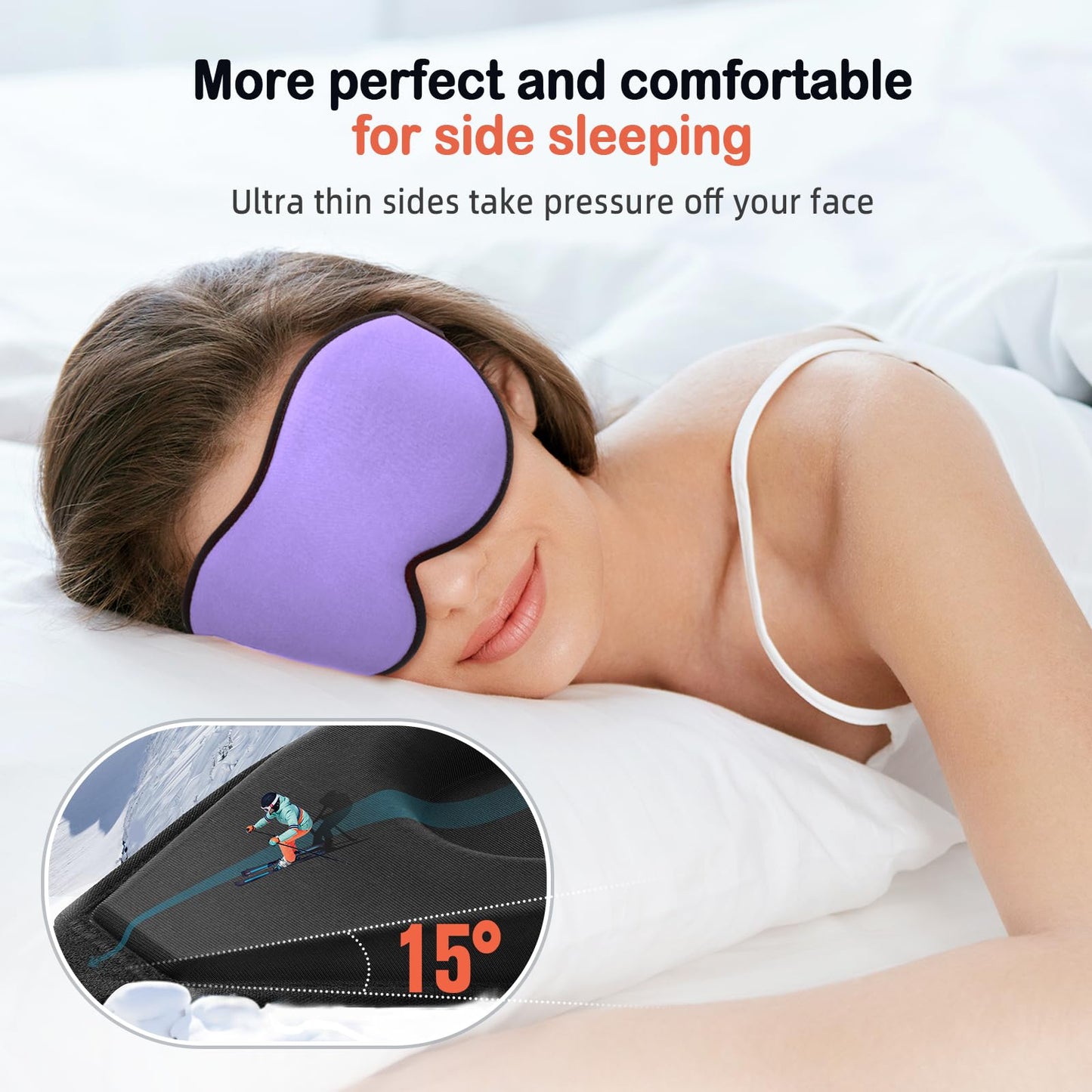 LitBear Sleep Mask for Side Sleeper Women Men, Eye Mask for Sleeping Light Blocking, 3D Contoured Cup Sleeping Mask, Soft Breathable Sleep Eye Mask with Adjustable Strap for Flight, Light Purple