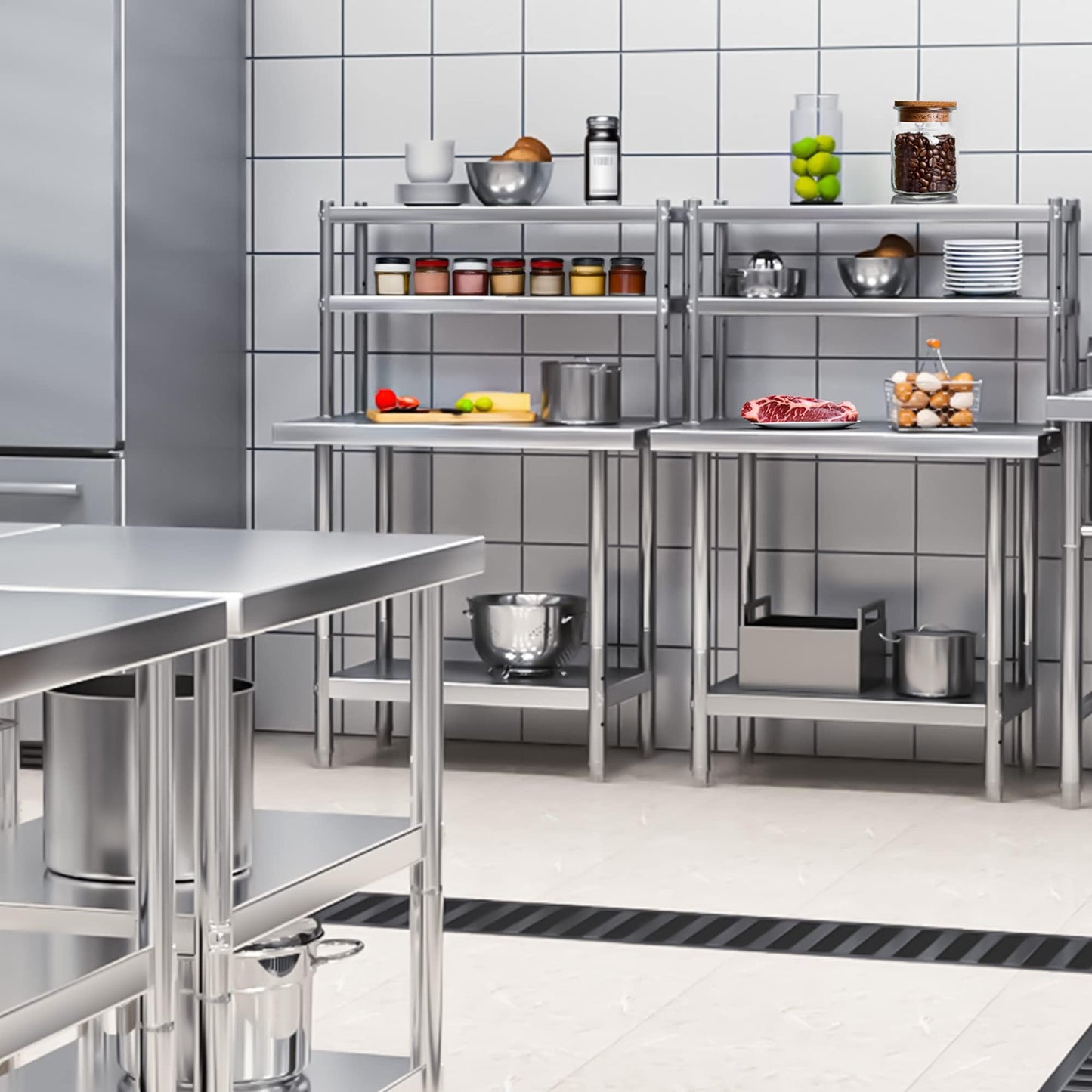 YITAHOME NSF Stainless Steel Table with Overshelves, 30" X 24" Work Table with 30" X 12" Shelf, Metal Table Prep Table for Home Kitchen Restaurant Garage Warehouse