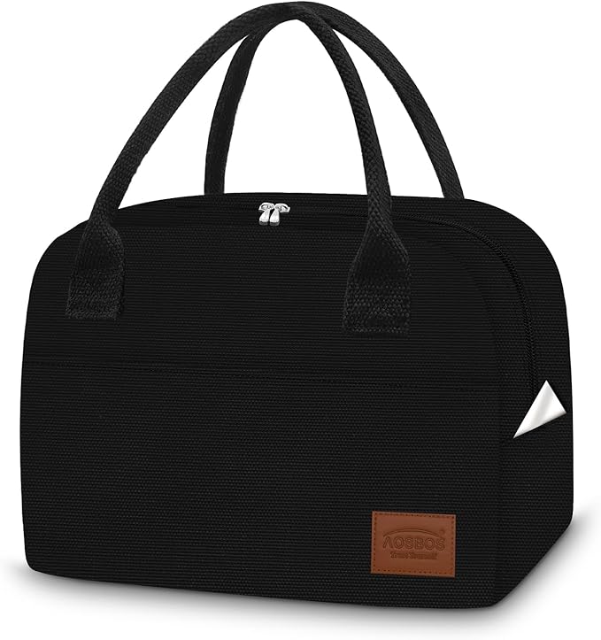 Aosbos Lunch Box for Women Lunch Bags for Adult Insulated Lunch Cooler Bag - Thermal Lunch Tote Lunch Boxes Reusable Meal Prep Containers Bag, Black