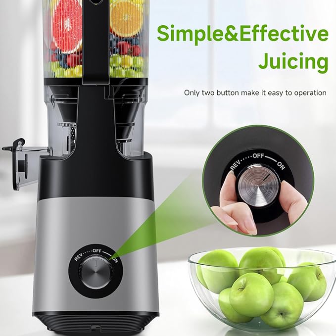 Cold Press Juicer, 5.8" Wide Feed Chute Juice Extractor Machine with 400W, High Juice Yield, Slow Masticating Juicer for Whole Vegetables & Fruits, Dark Grey