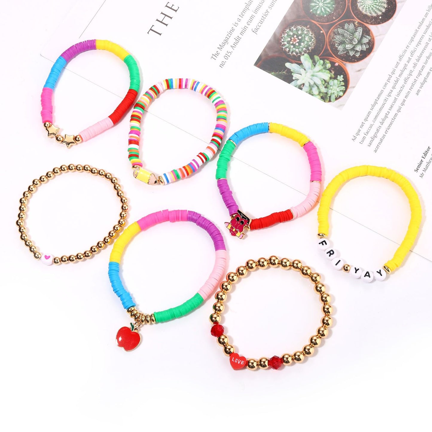 XOCARTIGE Teacher Bracelets for Women Stackable Teacher Heishi Clay Bracelet Colorful Beaded Strech Bracelets Teacher Accessorie