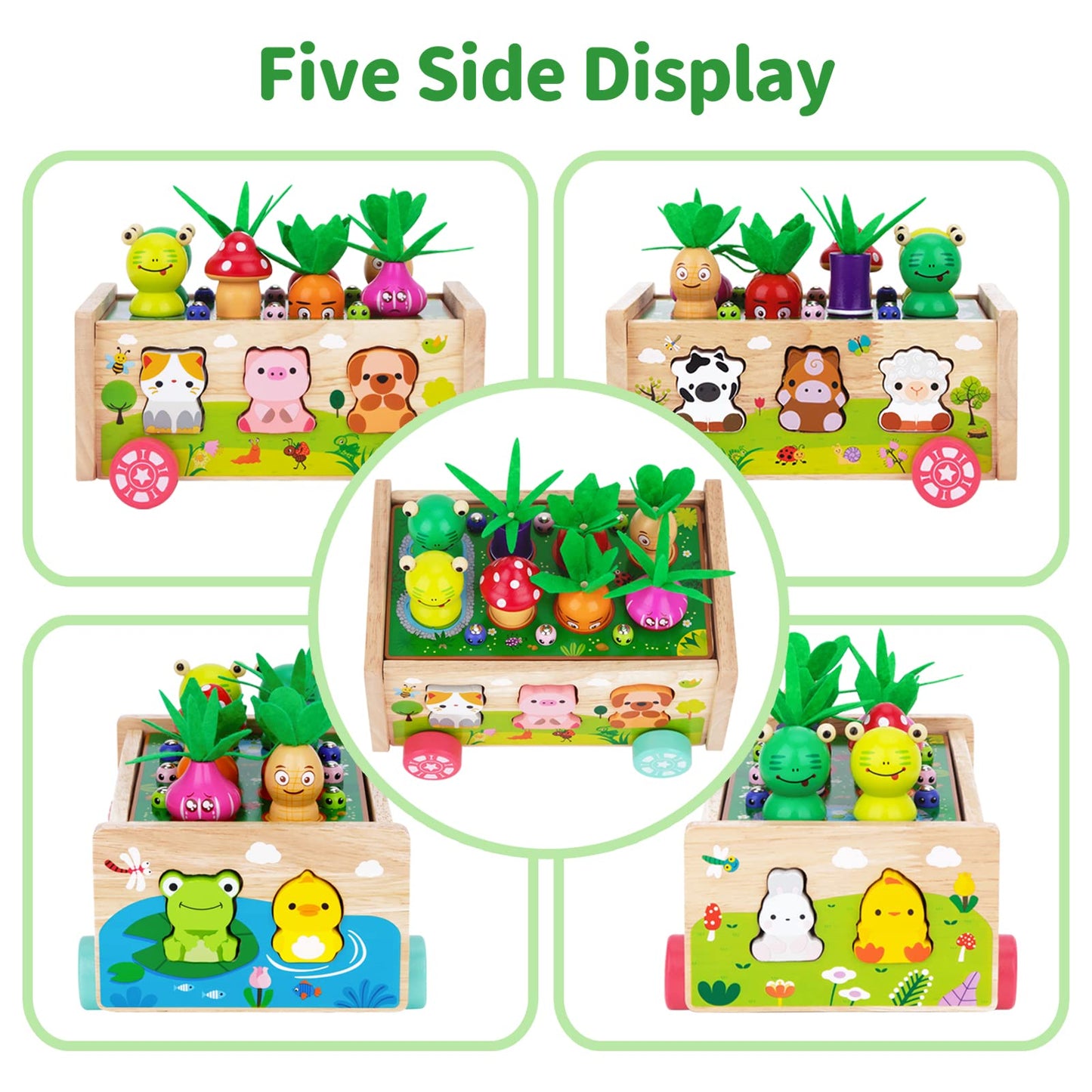 KMTJT Montessori Wooden Toddler Toys for 1 2 3 Years Old Boys Girls, Shape Sorting Toys First Birthday Gifts for 1-2 Years, Wood Animal Farm Car Preschool Educational Fine Motor Skills Toy