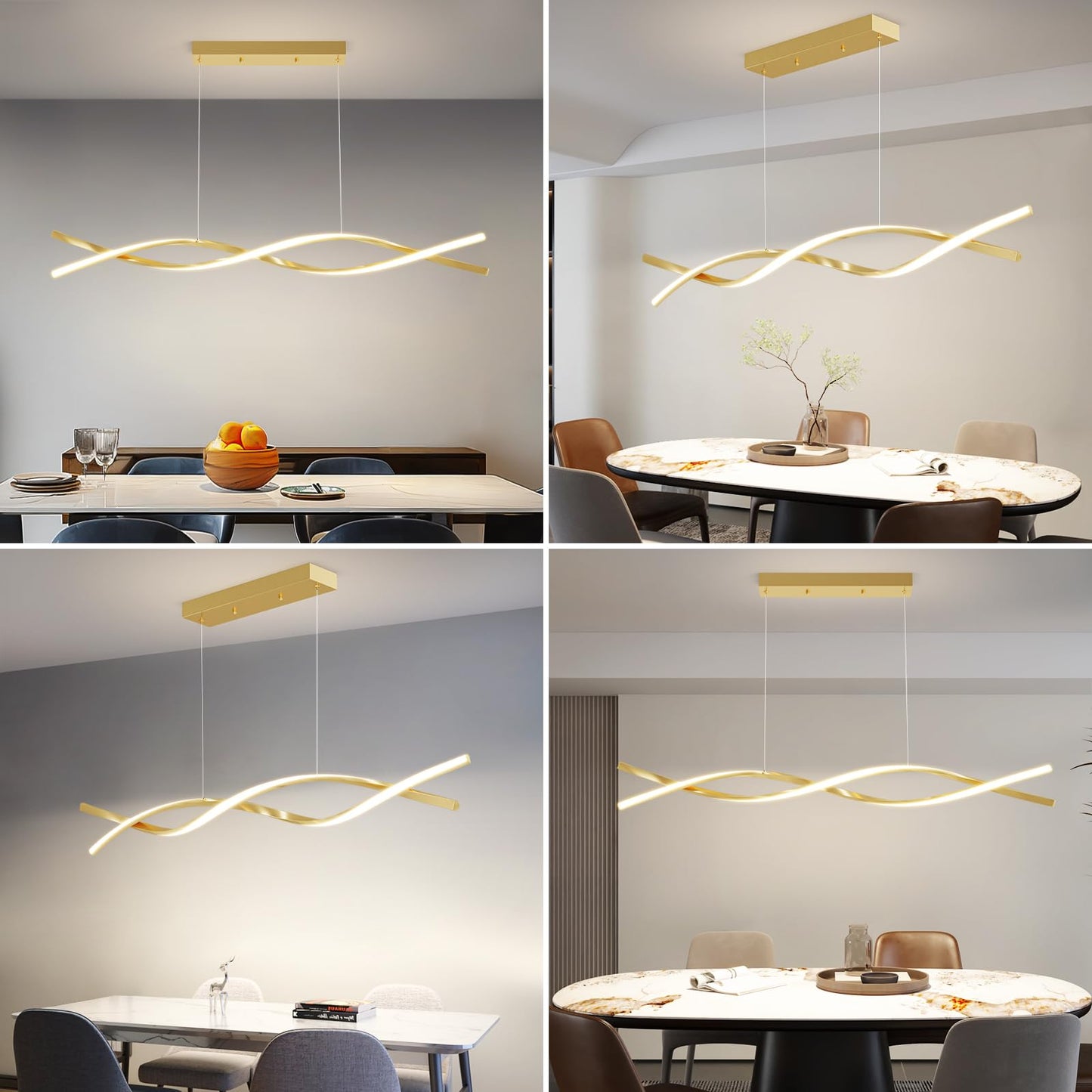 Mikeru Modern LED Pendant Light, 39in Aluminum Chandelier, Remote Control, 3000K-6500K, D-Gold, Model BL100JS