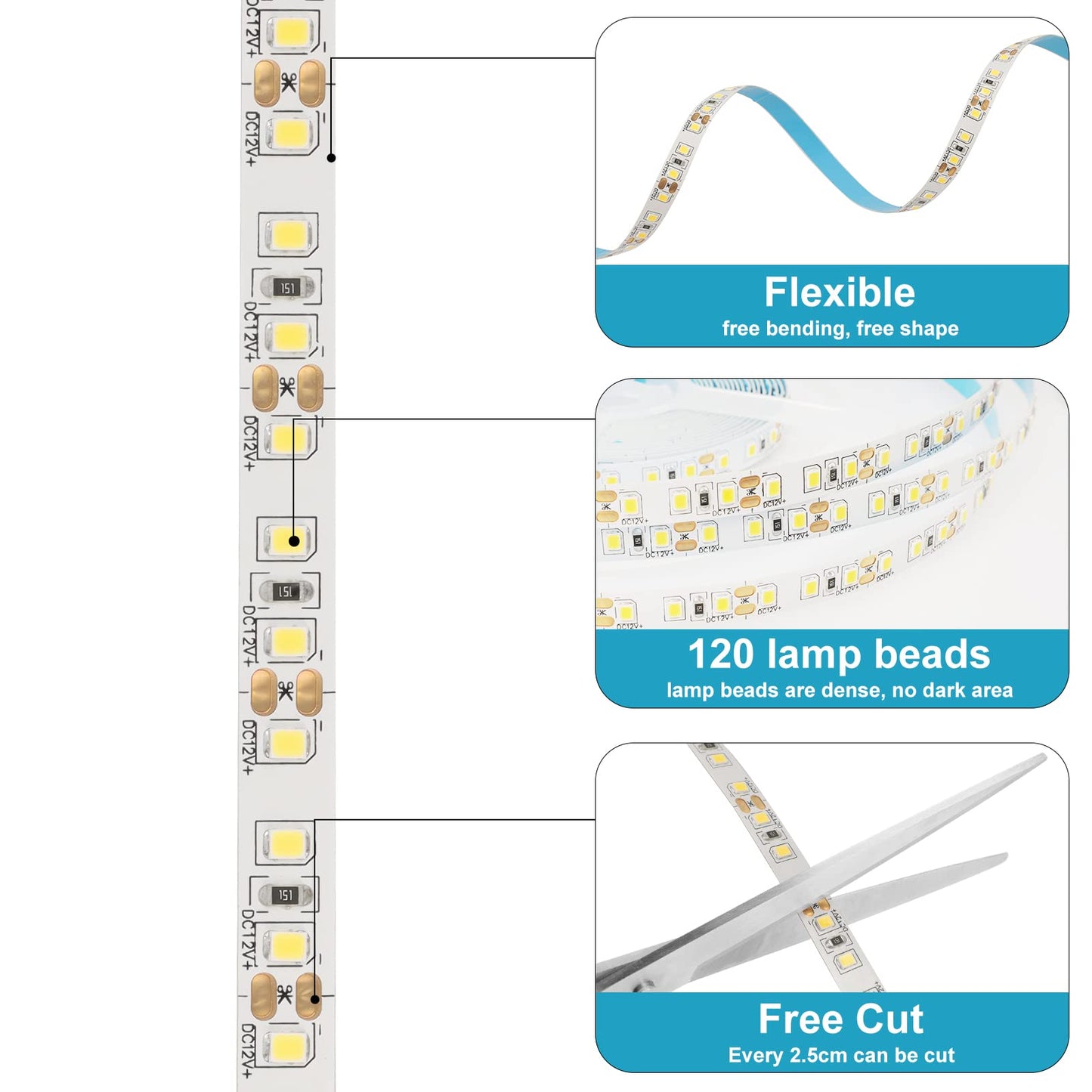 Galgreen LED Strip Lights, 16.5ft Warm White Dimmable, 600 LEDs, Cuttable FPC Tape Light for Bedroom and Kitchen