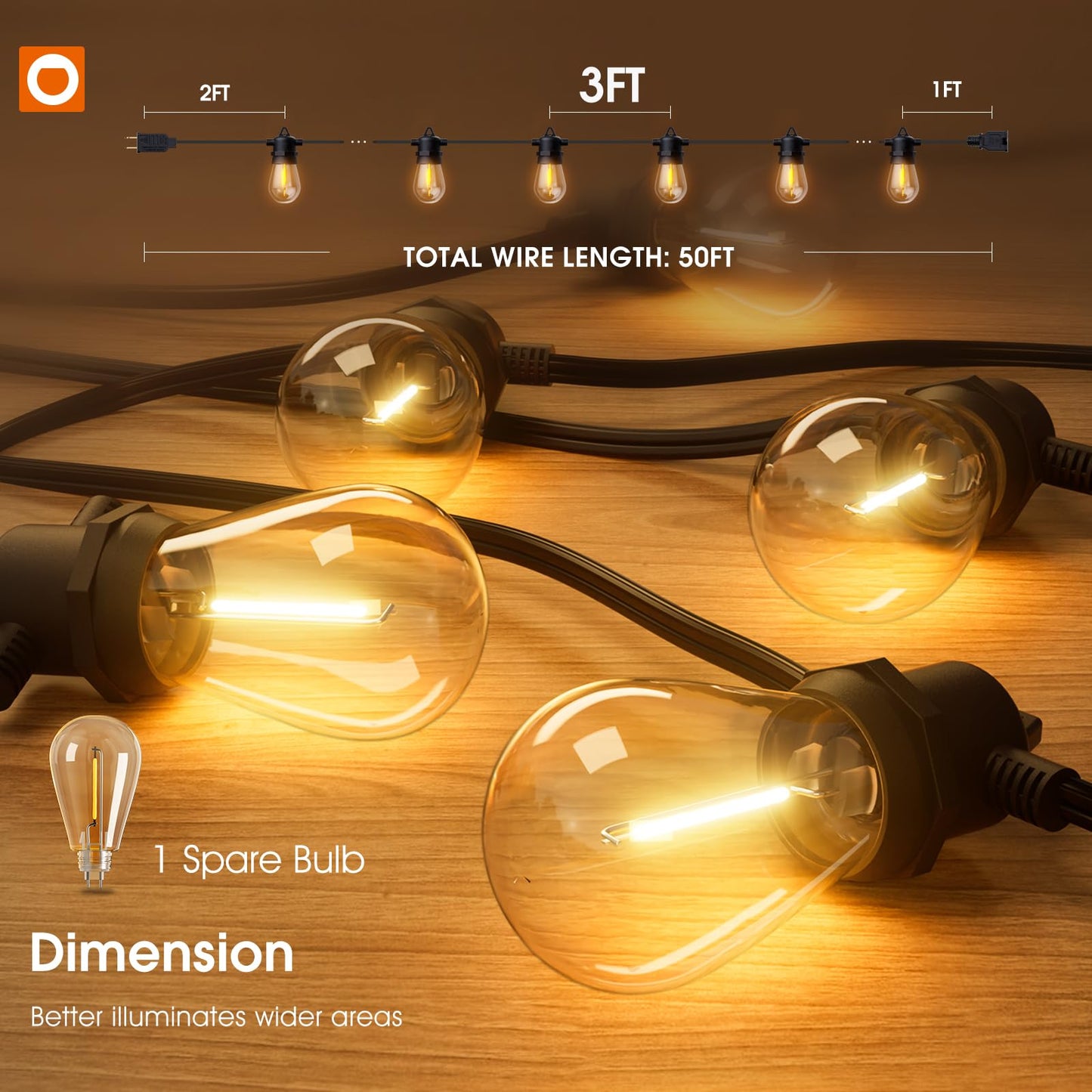 addlon 48FT LED Outdoor String Lights, Shatterproof Edison Bulbs, Weatherproof, Black, Commercial Grade, 1W