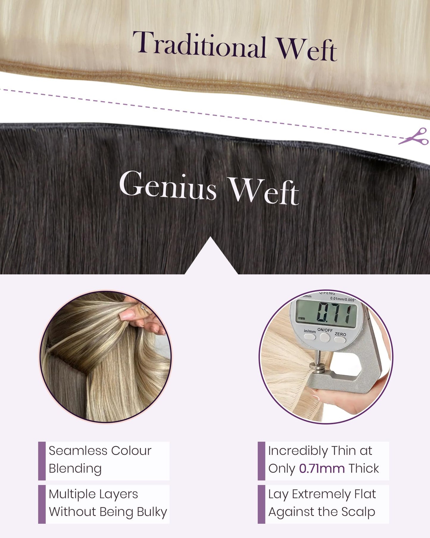 LaaVoo Hand Tied Weft Hair Extensions Human Hair Dark Brown Sew in Hair Extensions Real Human Hair Genius Weft Hair Extensions D