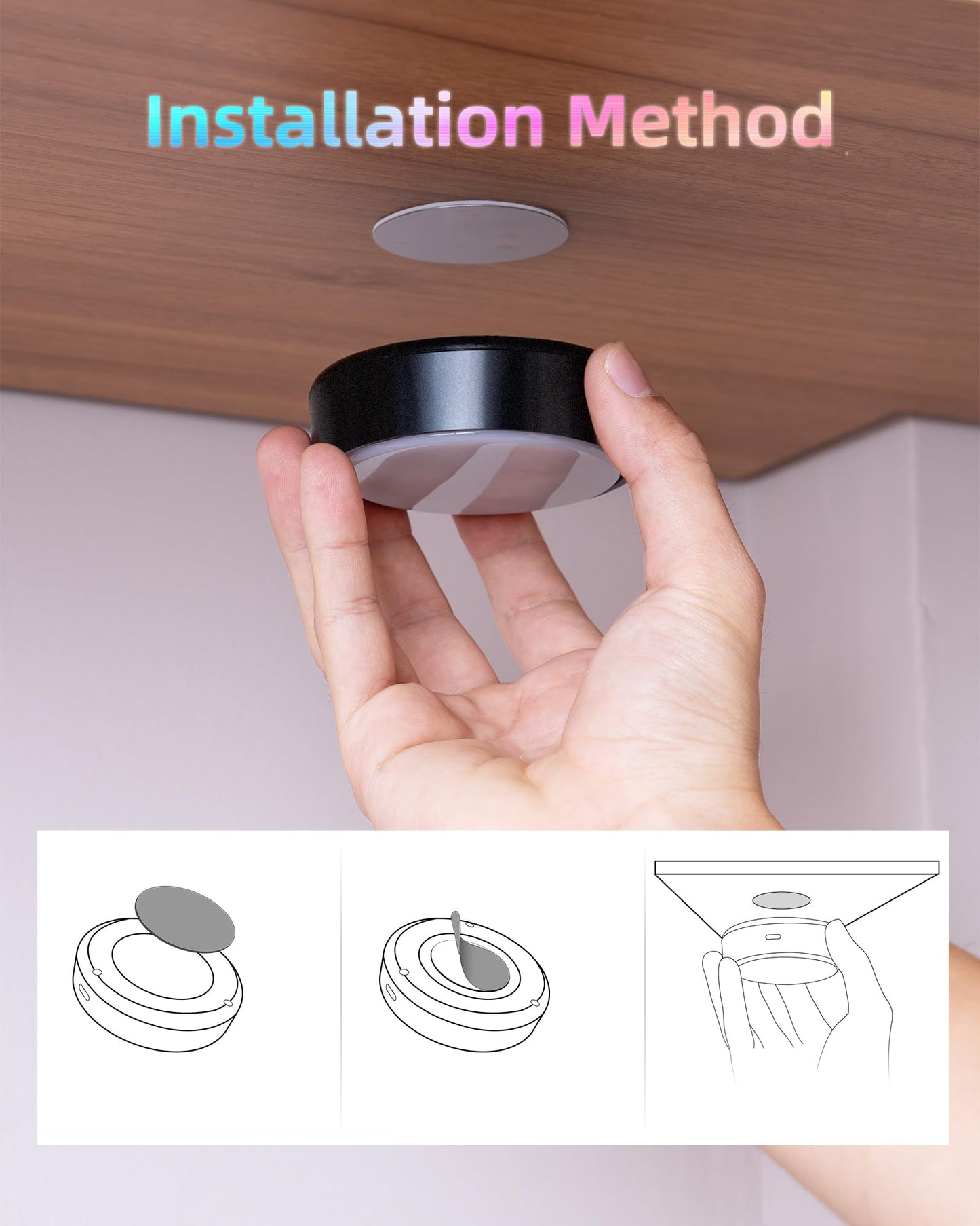 Holkpoilot Puck Lights With Remote Under Cabinet Lights 2000Mah Battery Operated Closet Lights 1 Pack Magnetic Under Cabinet Lighting Wireless Black Rechargeable Puck Lights For Kitchen