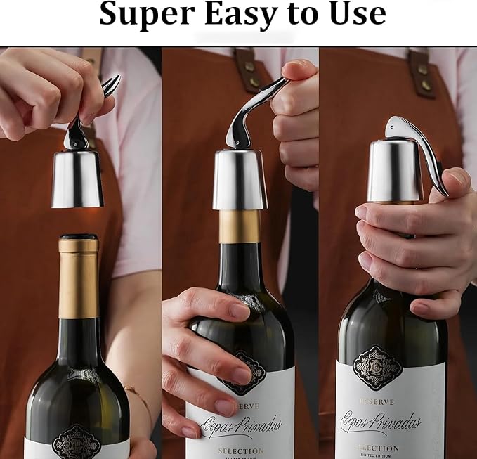 Pafusen Wine Stoppers Set of 2, Stainless Steel Wine Bottle Stopper with Silicone Seal, Reusable Wine Freshness Keep, Wine Saver Wine Bottle Sealer Stopper, Wine Accessories (Gold)