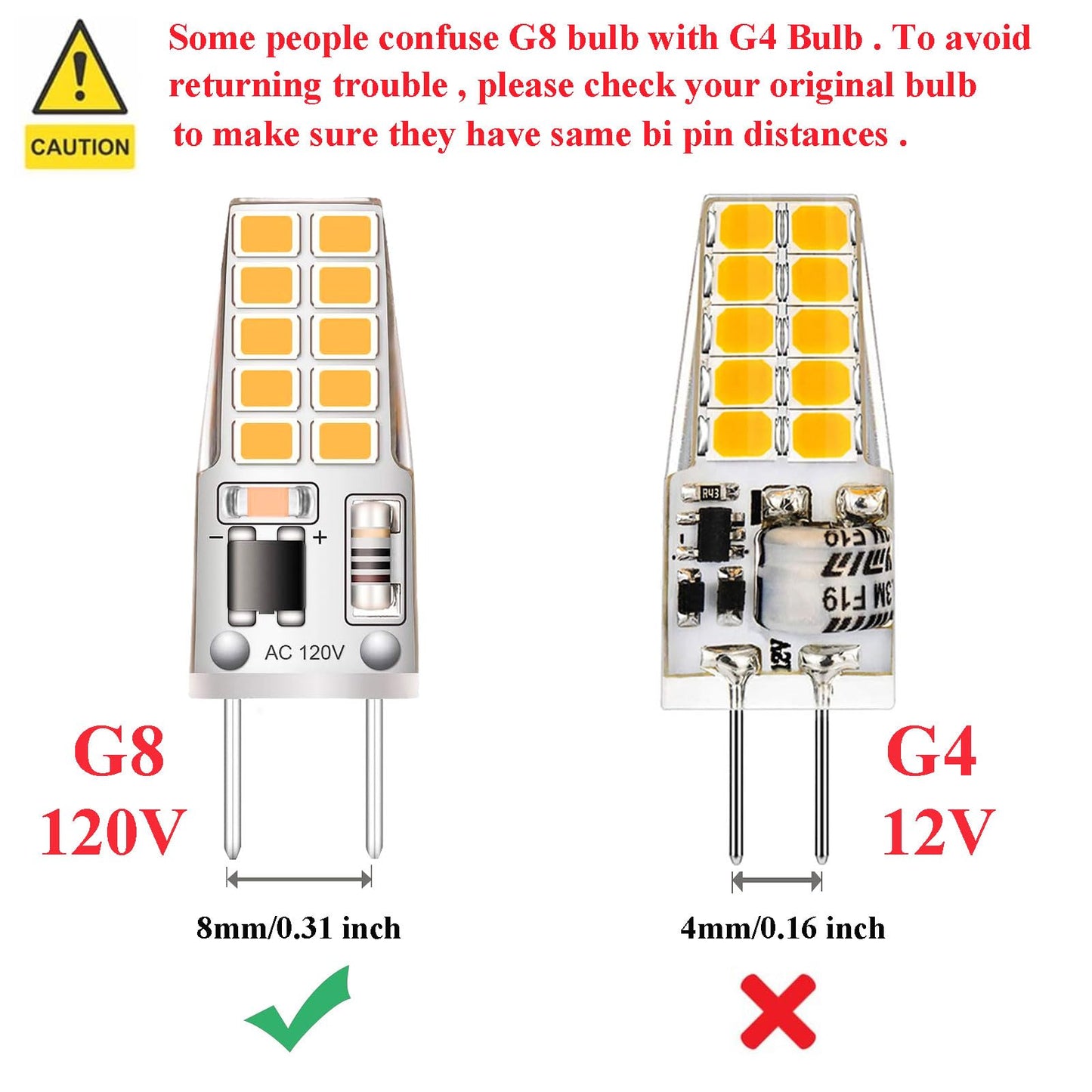 Kapata 5 Pack G8 Led Bulb Soft White 2700K 120V 3W Equivalent To G8 Halogen Bulb 35W T4 Jcd Type Gy8.6 Bi-Pin Base Non-Dimmable For Under Cabinet Light Under Counter Kitchen Lighting