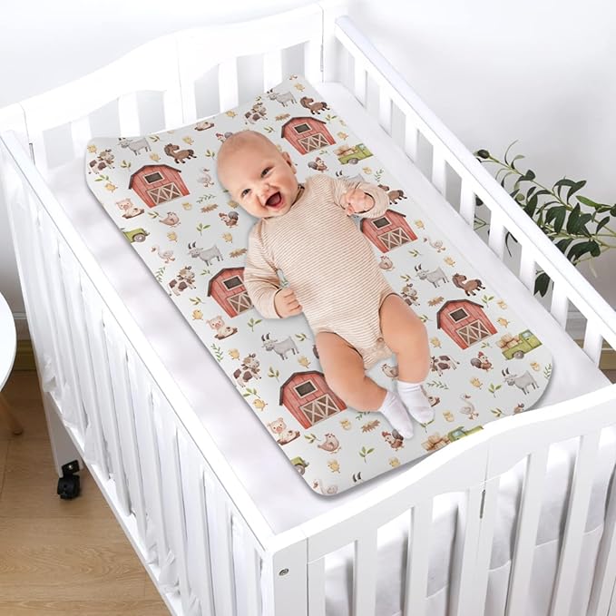 Baby Farm Life Changing Pad Covers for Boy Girl 32''x16'' Farm Animals Pig Goat Horse Cow Chick Rooster Duck Leaves Barn Truck Unisex Fitted Diaper Changing Pad Mats Soft Cradle & Bassinet Sheets