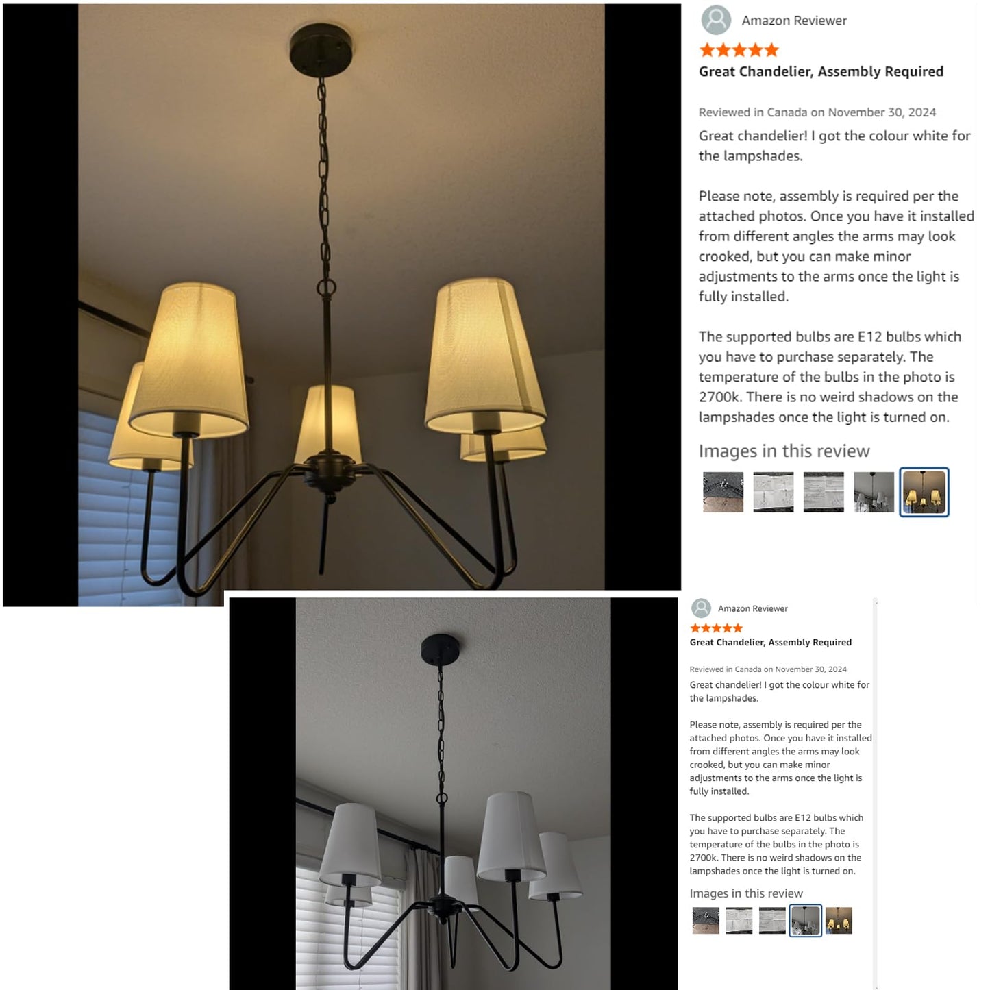 Jsdorsy Chandeliers For Dining Room Modern Pendant Light Fixture Over Table With White Shade Classic Ceiling Hanging Lighting For Living Room Hallway Bedroom 5-Arm 30 Dia Height Adjustable