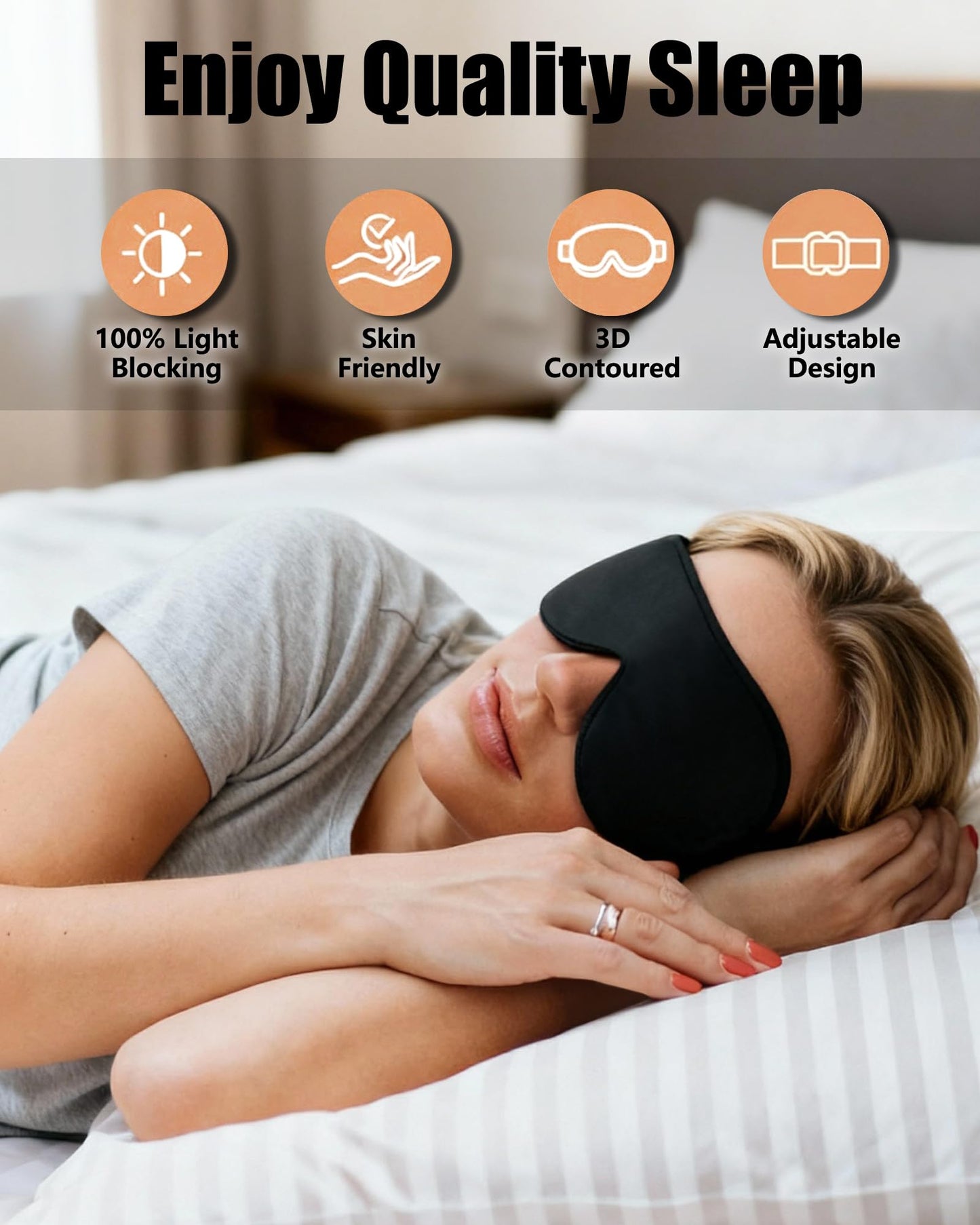 lulir Sleep Mask for Side Sleeper Men Women, 100% Blackout Sleep Mask, Zero Eye Pressure 3D Sleeping Mask, Ergonomic Design and Breathable, Suitable for Travel Yoga, Black