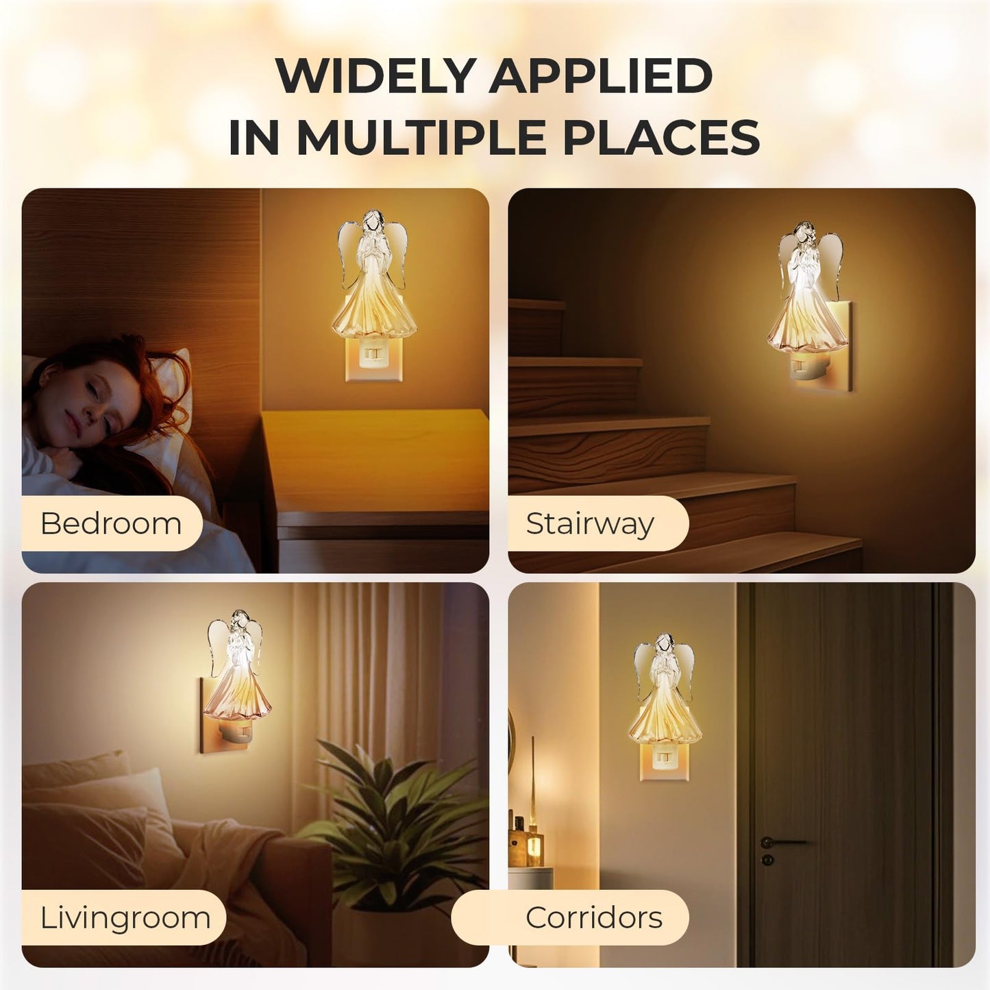 Huazhqing 2Pcs Praying Angel Night Light Plug Into Wall With 5W C7 Bulb 360 Degree Swivel Plug With On/Off Switch Angel Night Light For Bedroom Bathroom Kitchen Hallway Holidays Gifts For Christmas