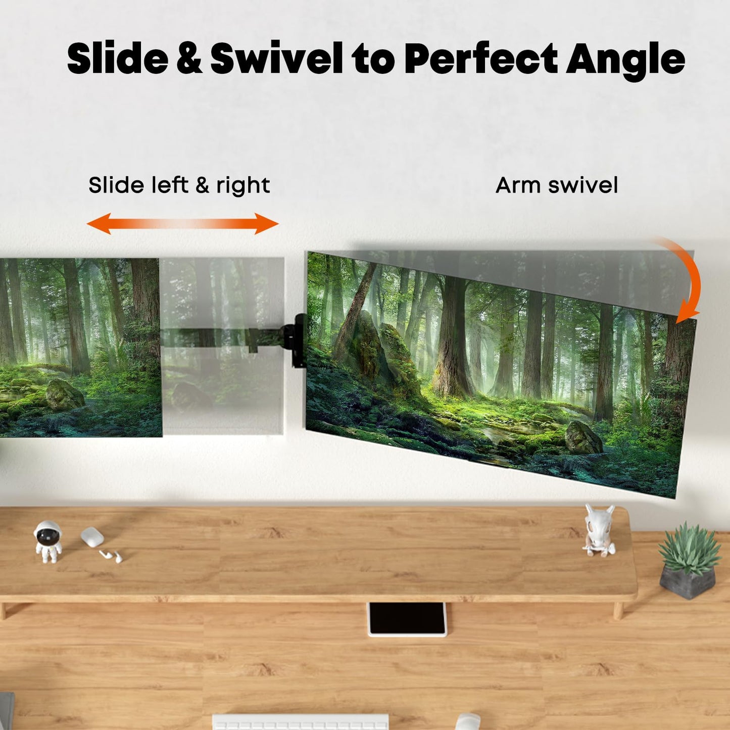 Dual Monitor Wall Mount For 24-38-Inch - Ultrawide Dual Wall Mount Monitor Arm, Flush Wall Setup, Max Load 22Lbs Per Monitor, Ve