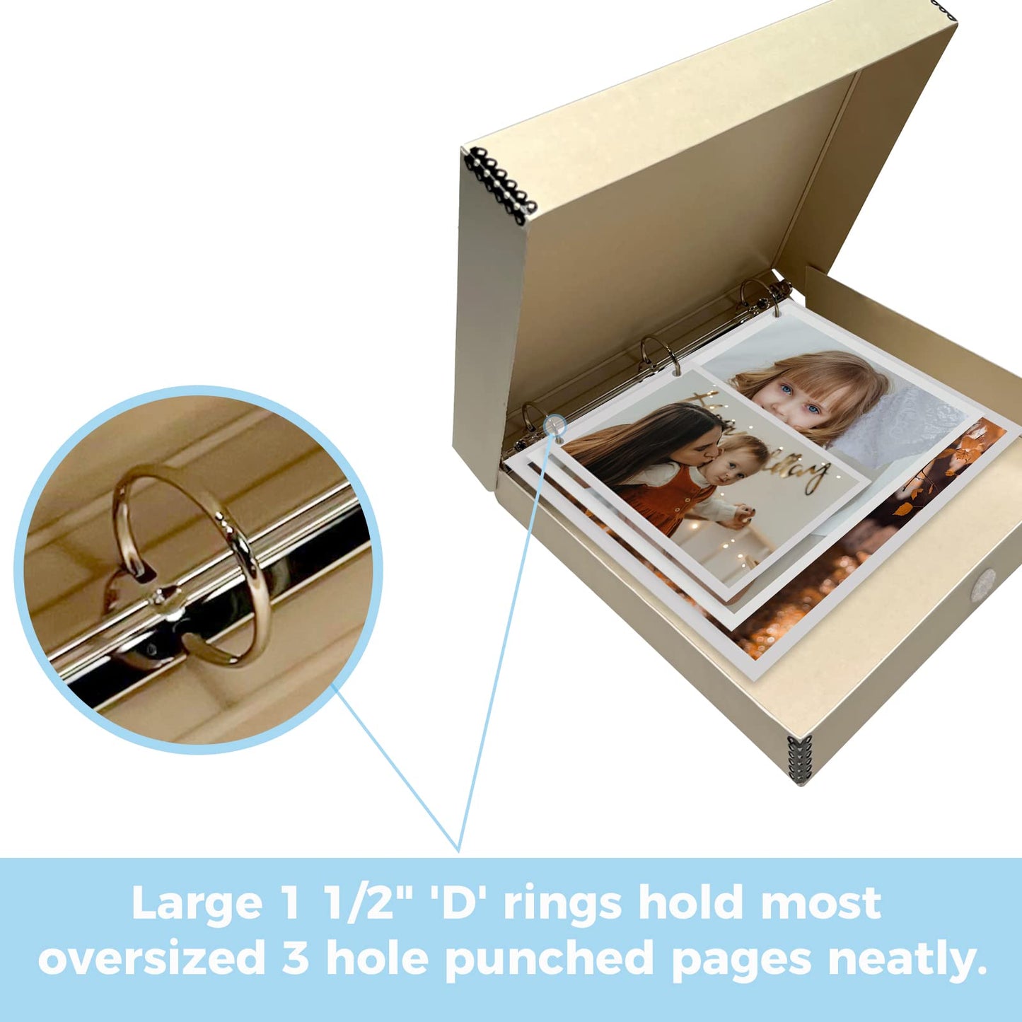 Lineco, Archival Tan 3-Ring Binder Preservation Album Box 12.25 X 11.25 X 2 Inch. Unique Design To Store, Preserve, Organize Pho