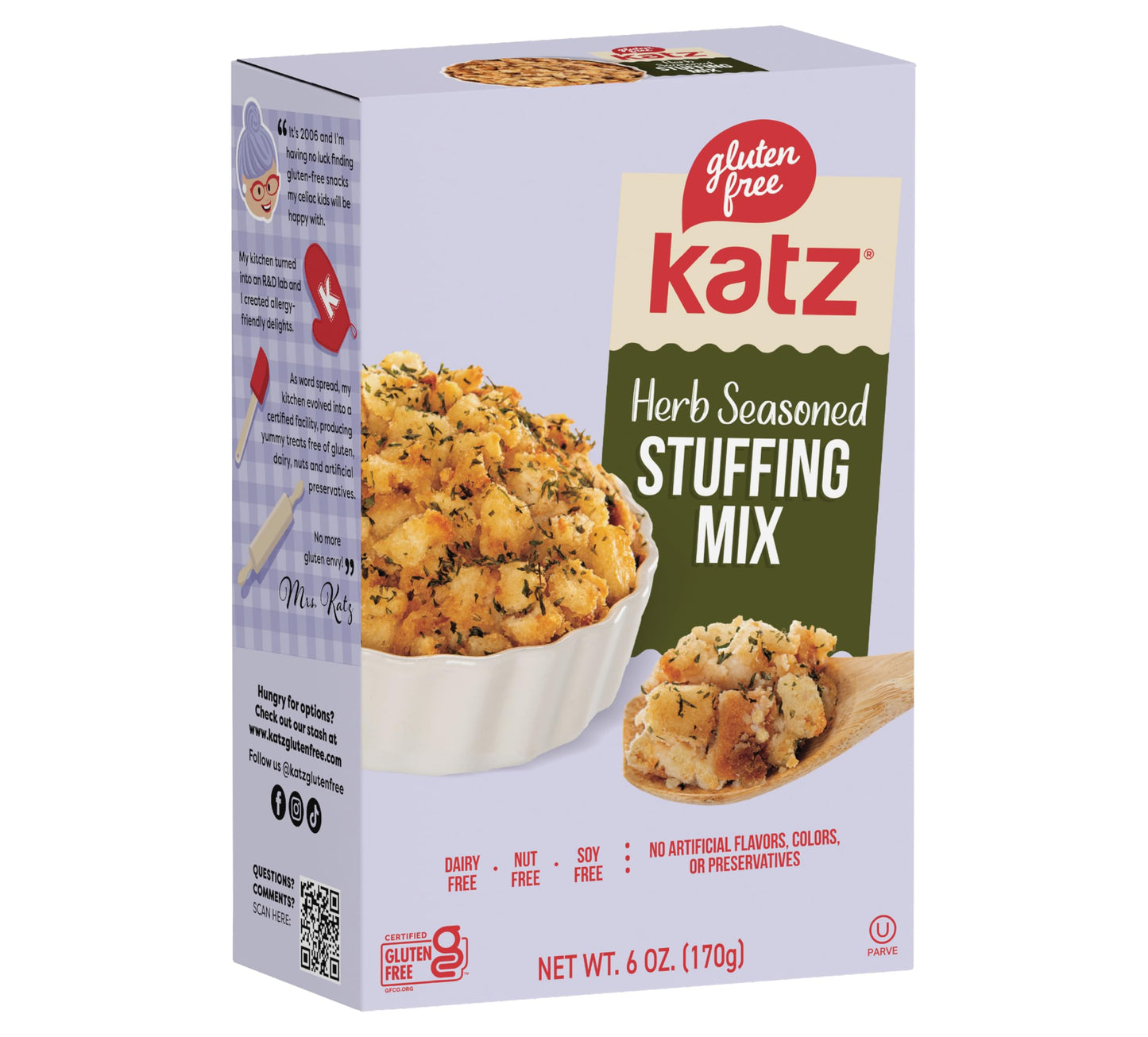 Katz Gluten Free Herb Seasoned Stuffing Mix Perfectly For All Your Holiday And Everyday Cooking Needs With No Artificial Flavors Colors Or Preservatives - Dairy Free Soy Free Nut Free Kosher 1-Pack (6 Oz)