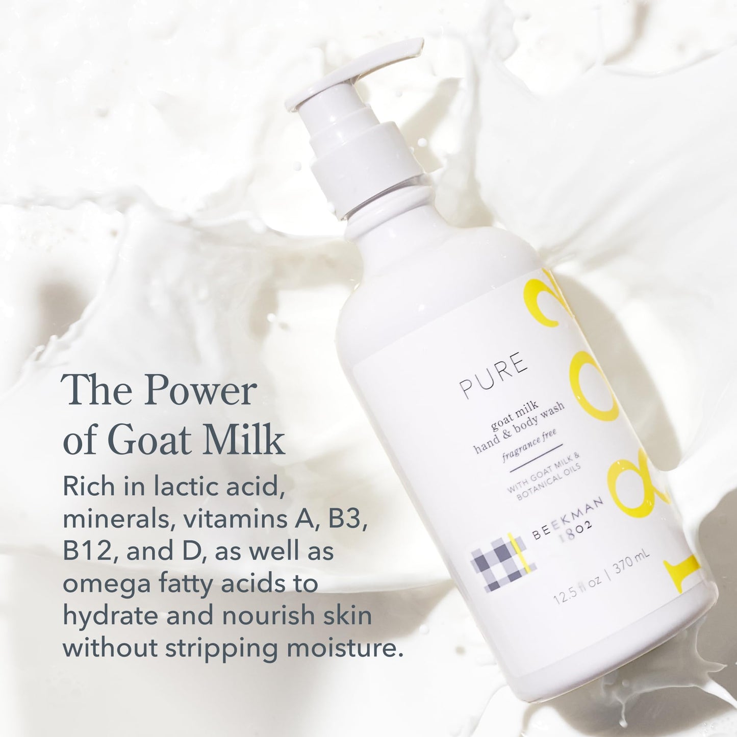 Beekman 1802 Goat Milk Hand Wash, Pure - Fragrance Free - 12.5 oz - Cleanses, Softens & Nourishes Skin - Rinses Away Impurities