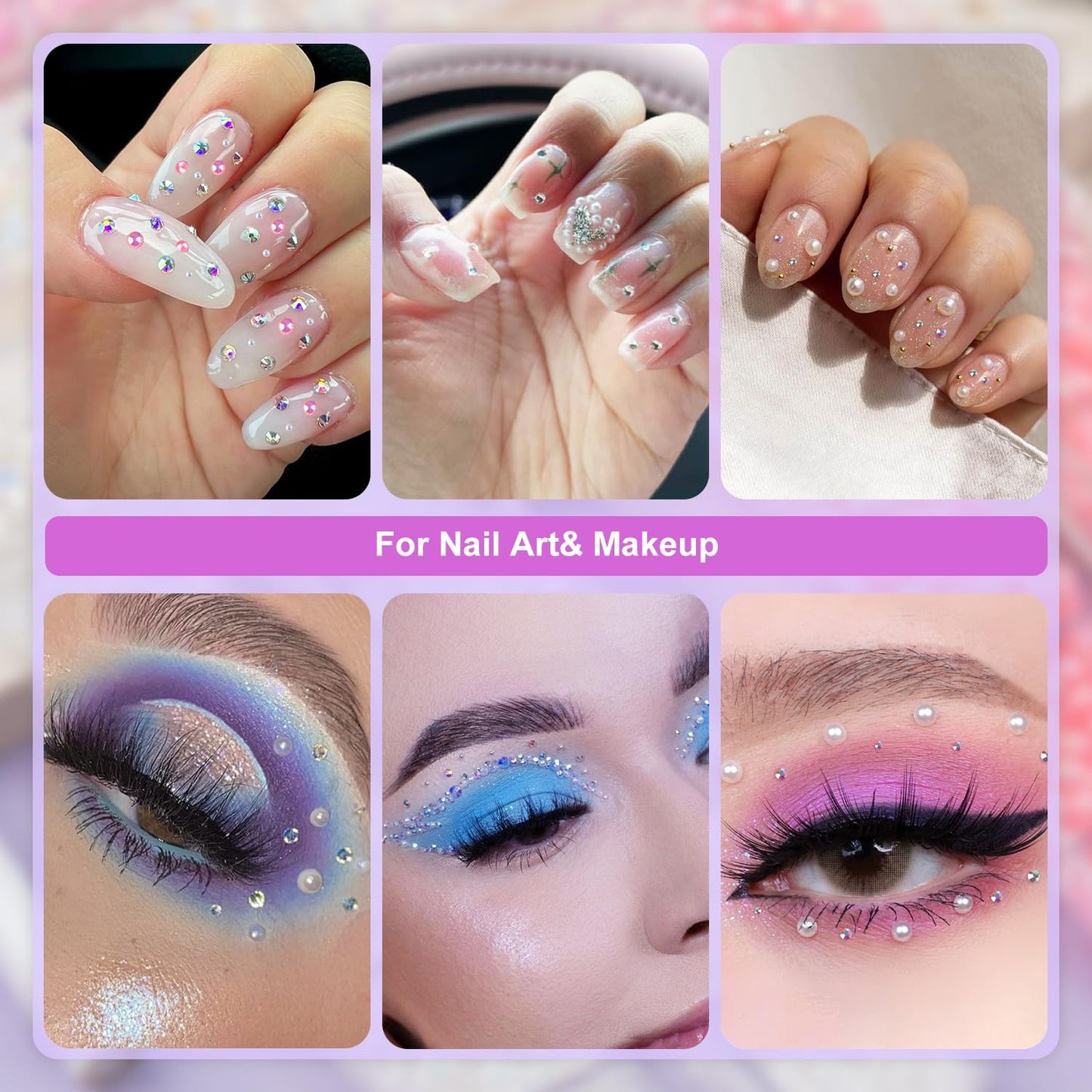 2 Boxes Flat Back Pearls Kit 2 Flatback White&Light Purple Half Round Pearls with Pencil and Tweezer 2-8mm for Face Makeup and C