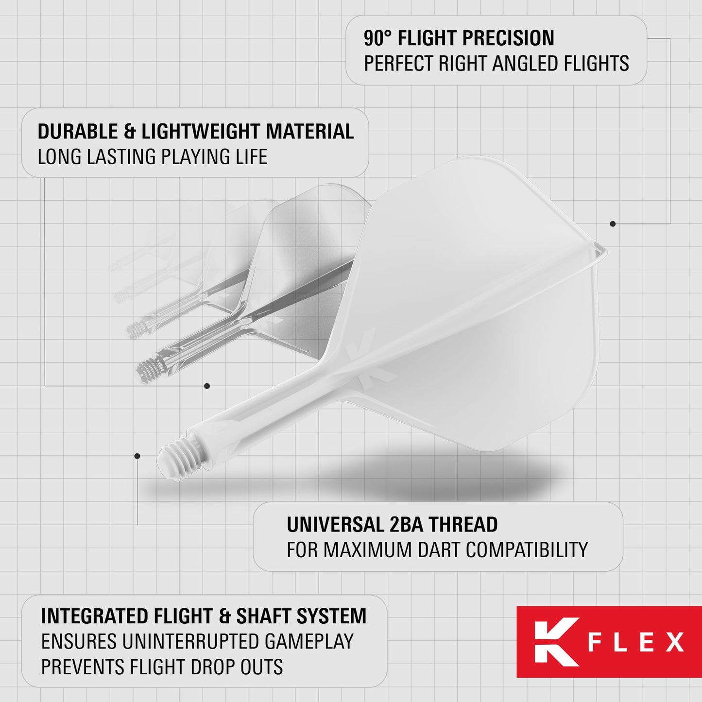 Target Darts K Flex Integrated Dart Flights And Shafts No.2 White (Intermediate) | Pack Of 3 K-Flex - No2 Kflex All In One Moulded Dart Flight & Stem | Professional Dart Accessories
