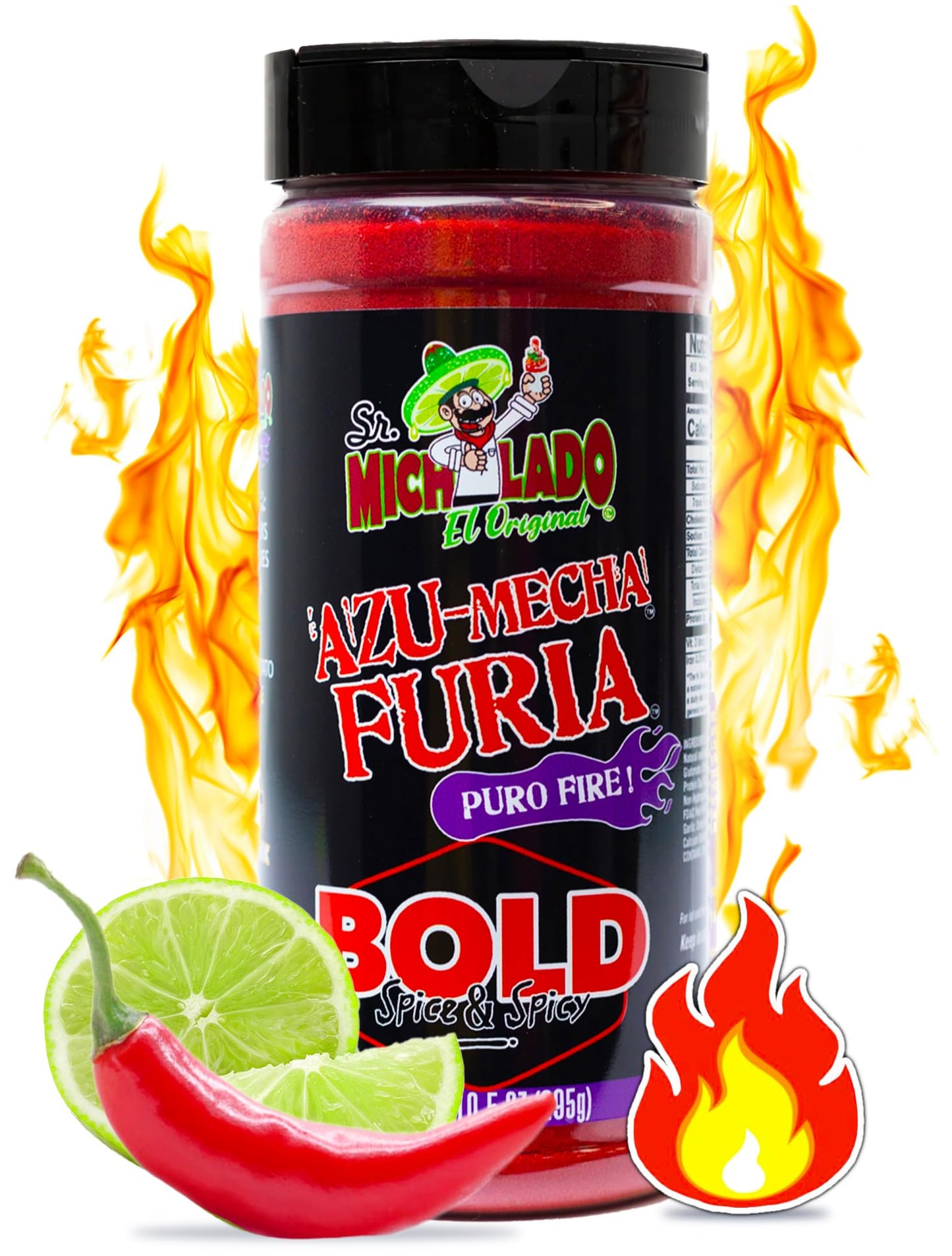 Mexgrim Bold Fuego Powder Dust Sr.Michelado Hot Chilli Lime 285g.Perfect For Potato Chips Wing Seasoning Popcorn Corn Fruit & Chamoy Pickle Kit.Polvo De Fuego Tiktok Trend Items Set Includes Sticker