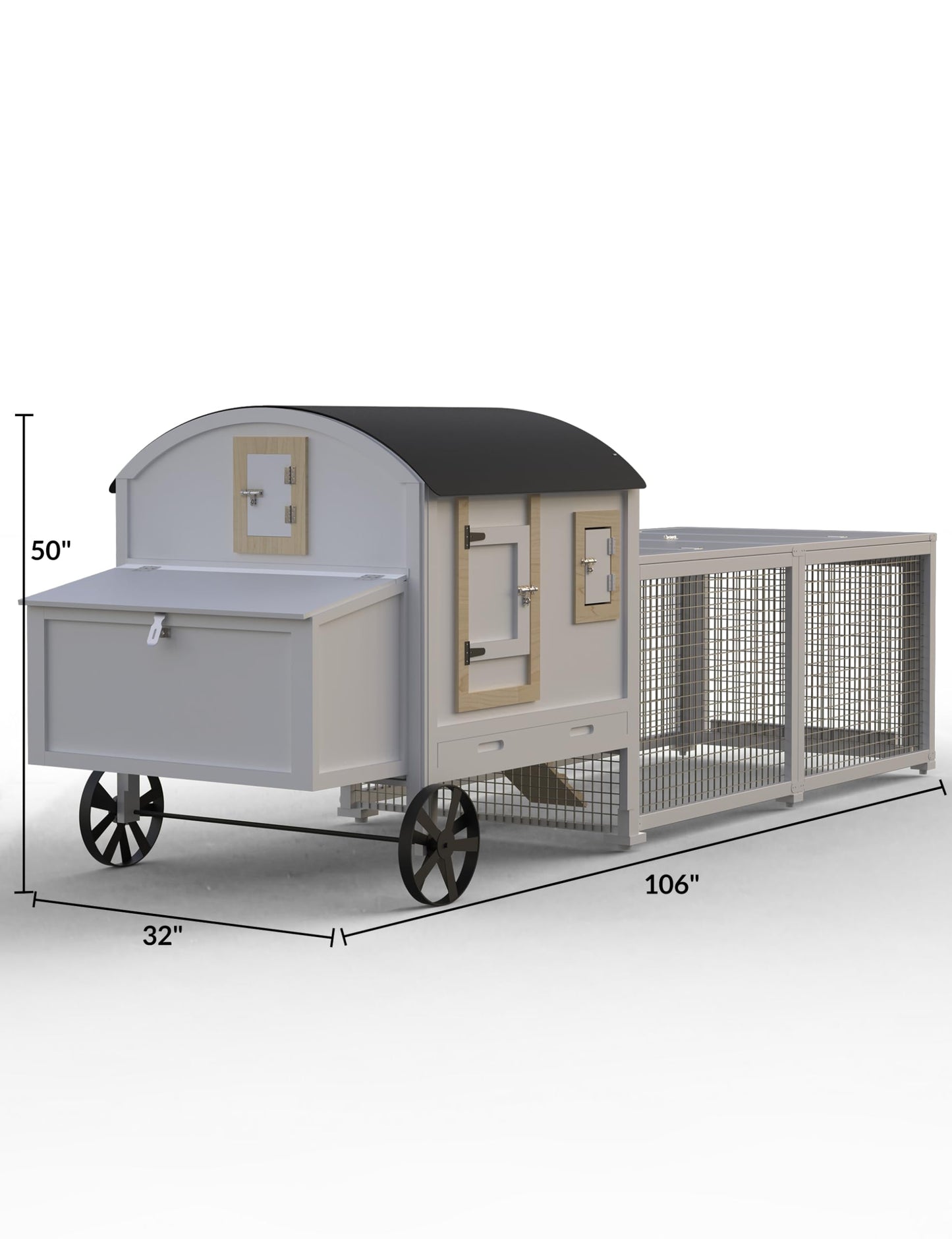 KYBOLT Rabbit Cage, Indoor and Outdoor Rabbit Hutch Chicken Coop, Small Animal Pen and Hutch Enclosure with Anti-UV Waterproof Roof, No Leak Pull Out Tray, Run and Ramp, 106in, White