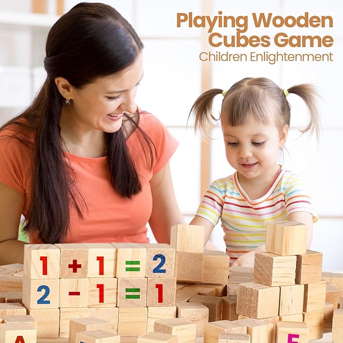 Barydat 100 Pcs 2.76 in Wooden Cubes, Unfinished Wooden Blocks for Crafting Natural Craft Wood Square Blank Cube for DIY Project Baby Showers