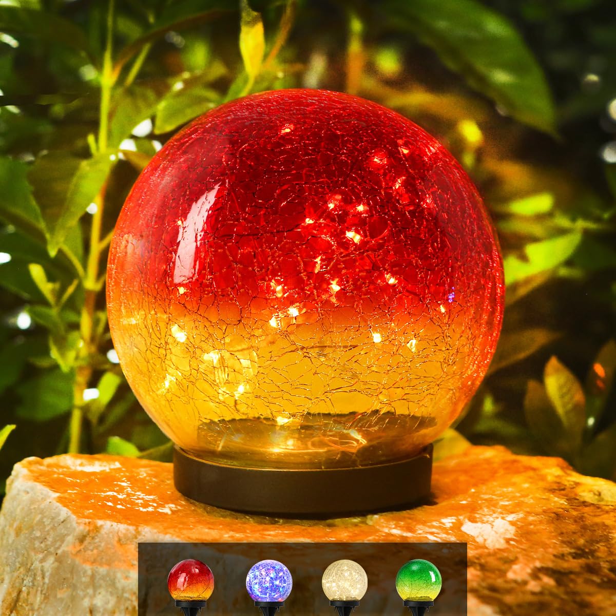 Outdoor Waterproof Solar Gradient Red Globe Lights, Led Solar Round Gazing Balls Ornaments for Lawn Garden Patio Table Art Decor